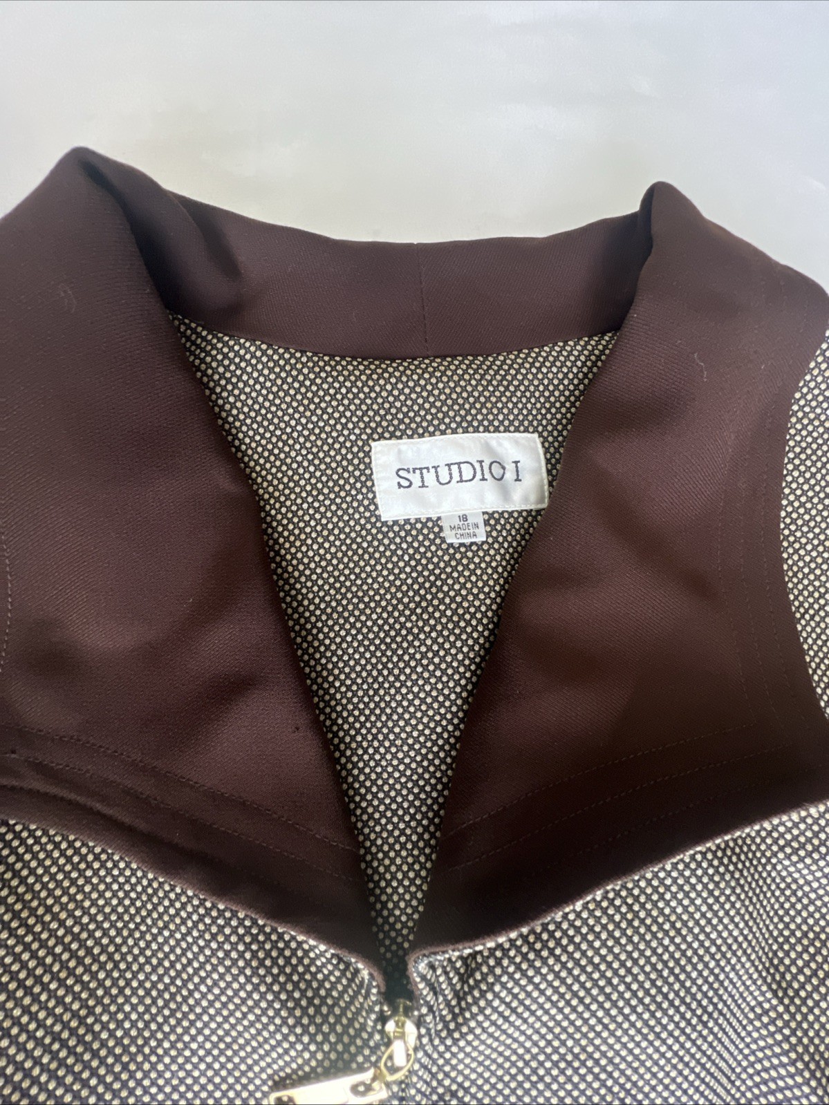 Vtg Studio I Brown Jacket Women’s Plus Sz 18 Zip Front Collared Textured Blazer