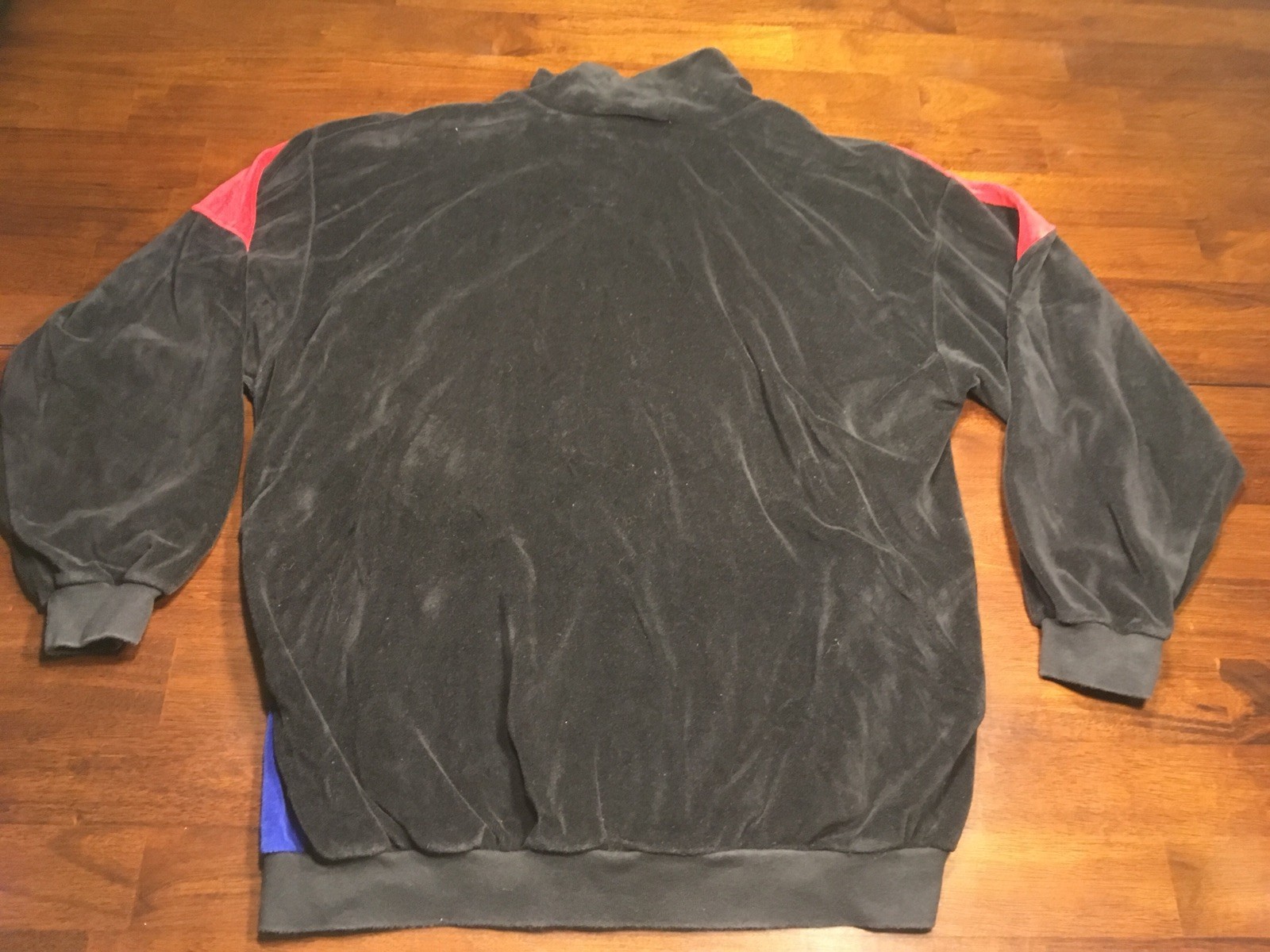 Vtg 90s SK Sport Velour Track Suit Black Blue Red Jacket Color Block Medium