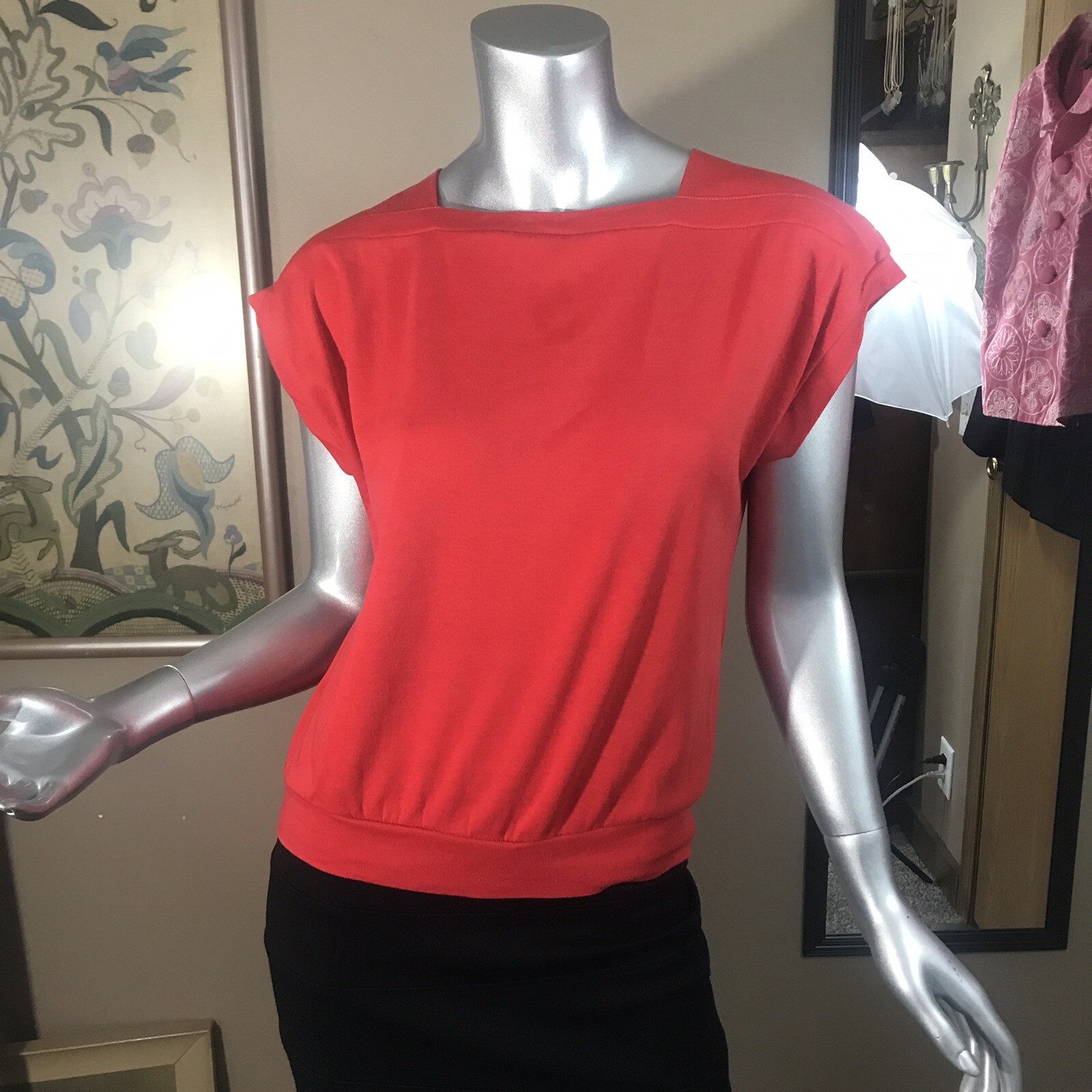 Vtg 70s Peppermint Casuals Women’s Short Cap Sleeve Knit Top Red Small Medium