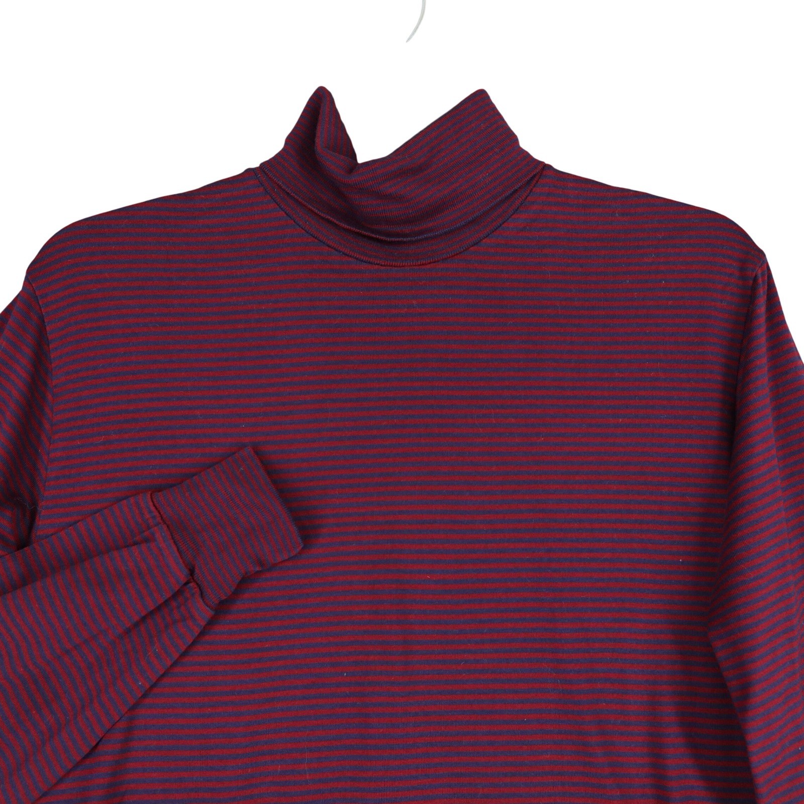 Vintage 90s Lands End Turtleneck M Cotton Red Blue Striped USA Made Normcore
