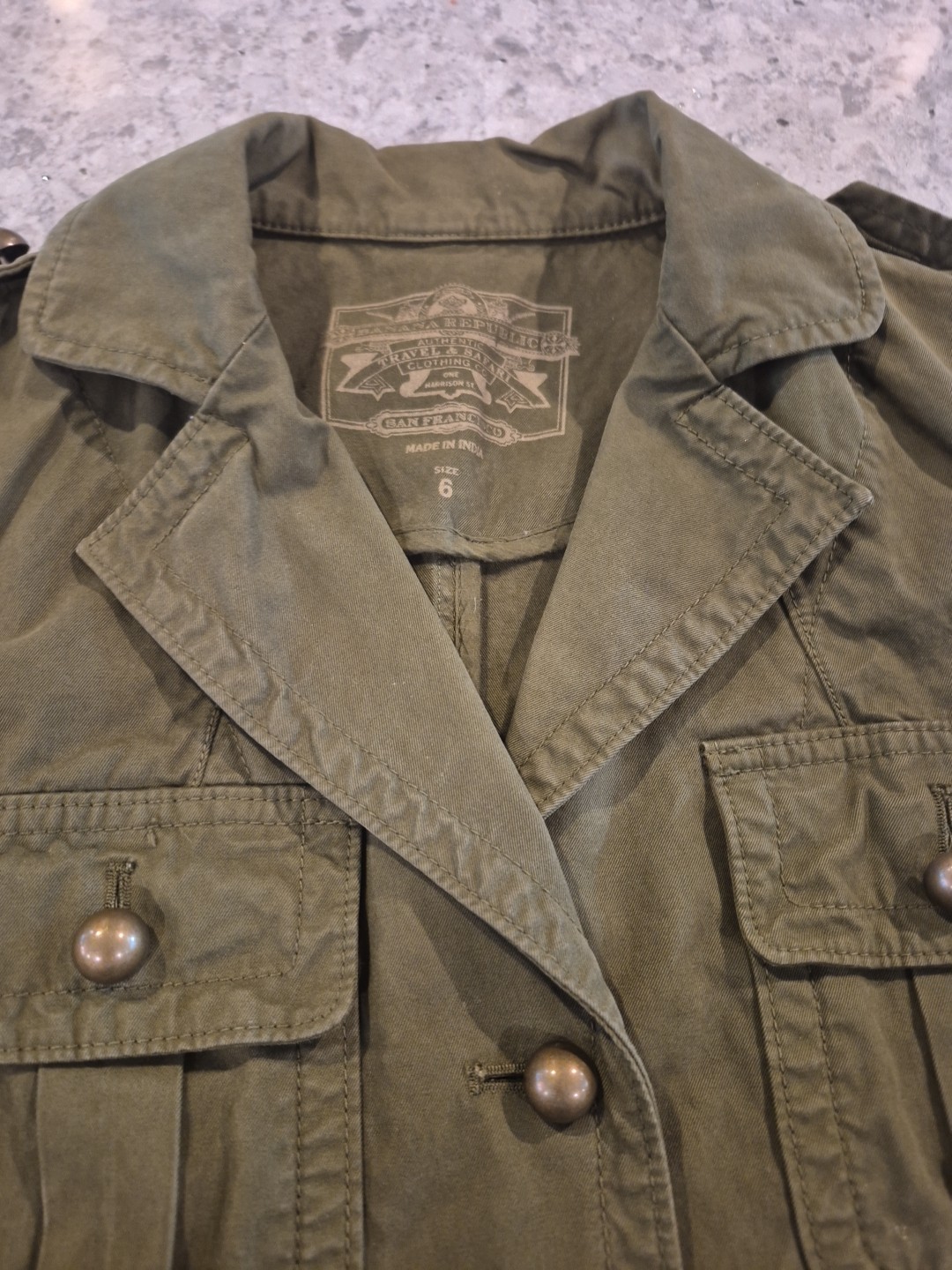 Vintage Banana Republic Military Safari Utility Jacket Army Green Women’s Size 6
