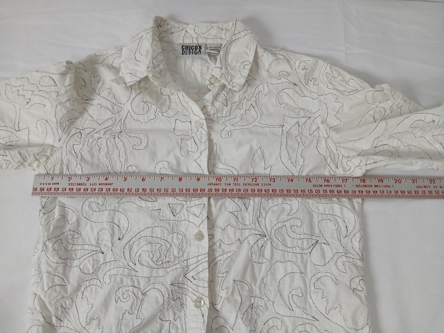 Vintage 90’s Chicos Design Shirt Womens Sz Small White Soutache Embroidered