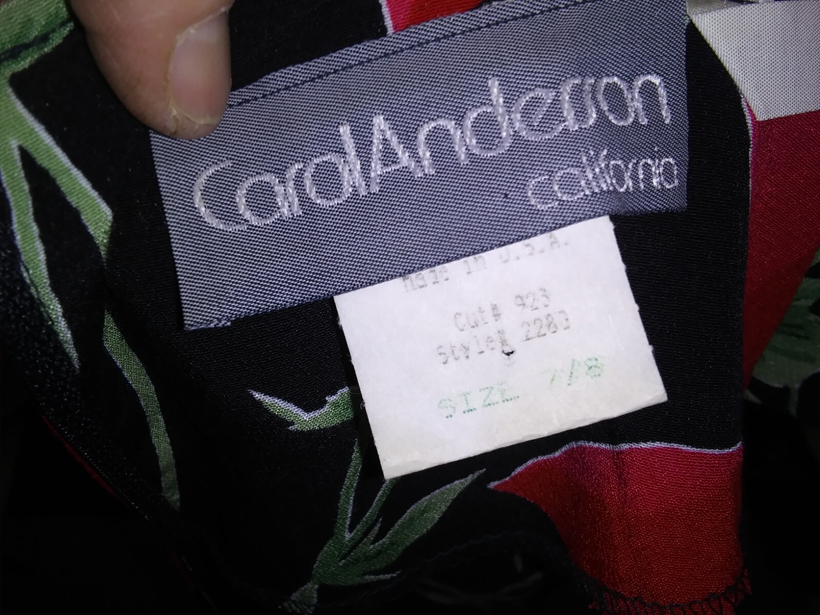 Vintage 1980’s Black Red Green Rayon Dress by Carol Anderson Small