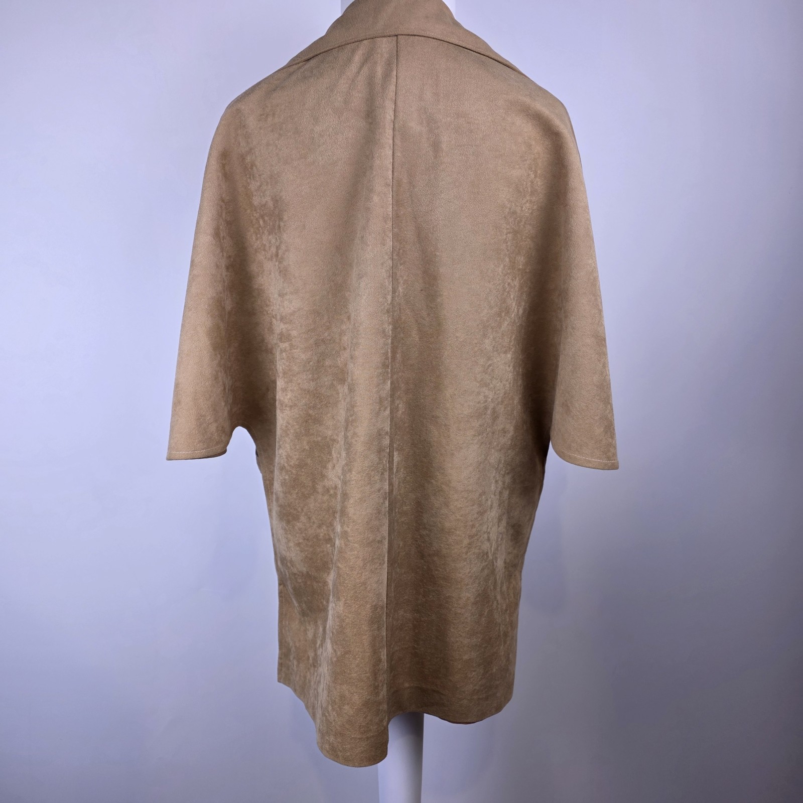 Vintage Marjone Seattle Camel Cape Jacket Turnlock Button Suede Feel OSFM 70s
