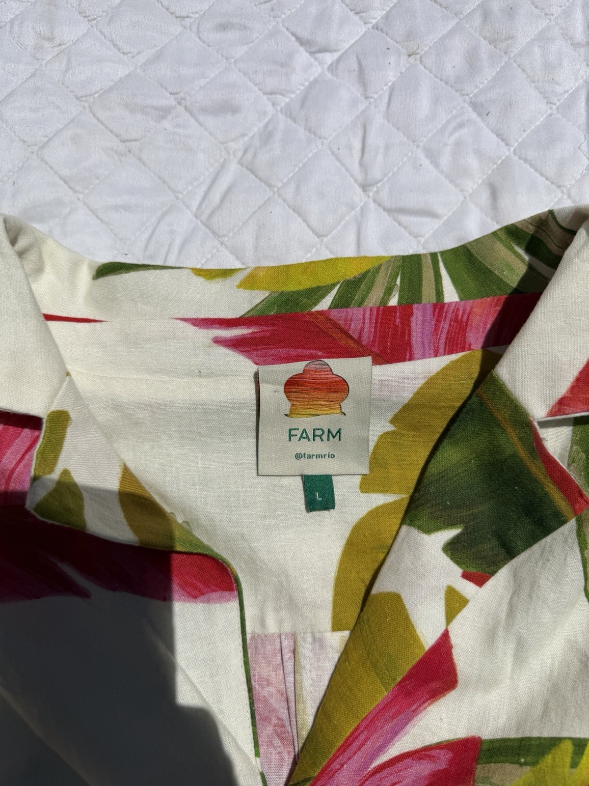 Farm Rio Spring Forest Fil Coupé Mini Dress white Size Large Linen Blend Floral