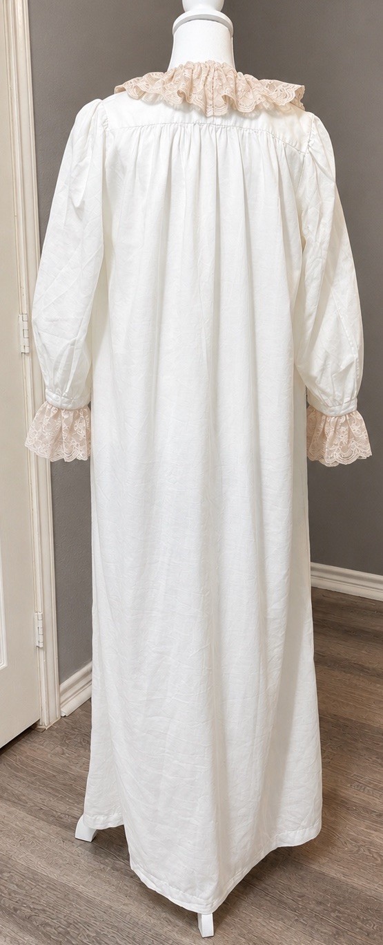 VTG White Lace Ruffle Victorian Prairie Cottagecore Long Sleeve Nightgown Lg