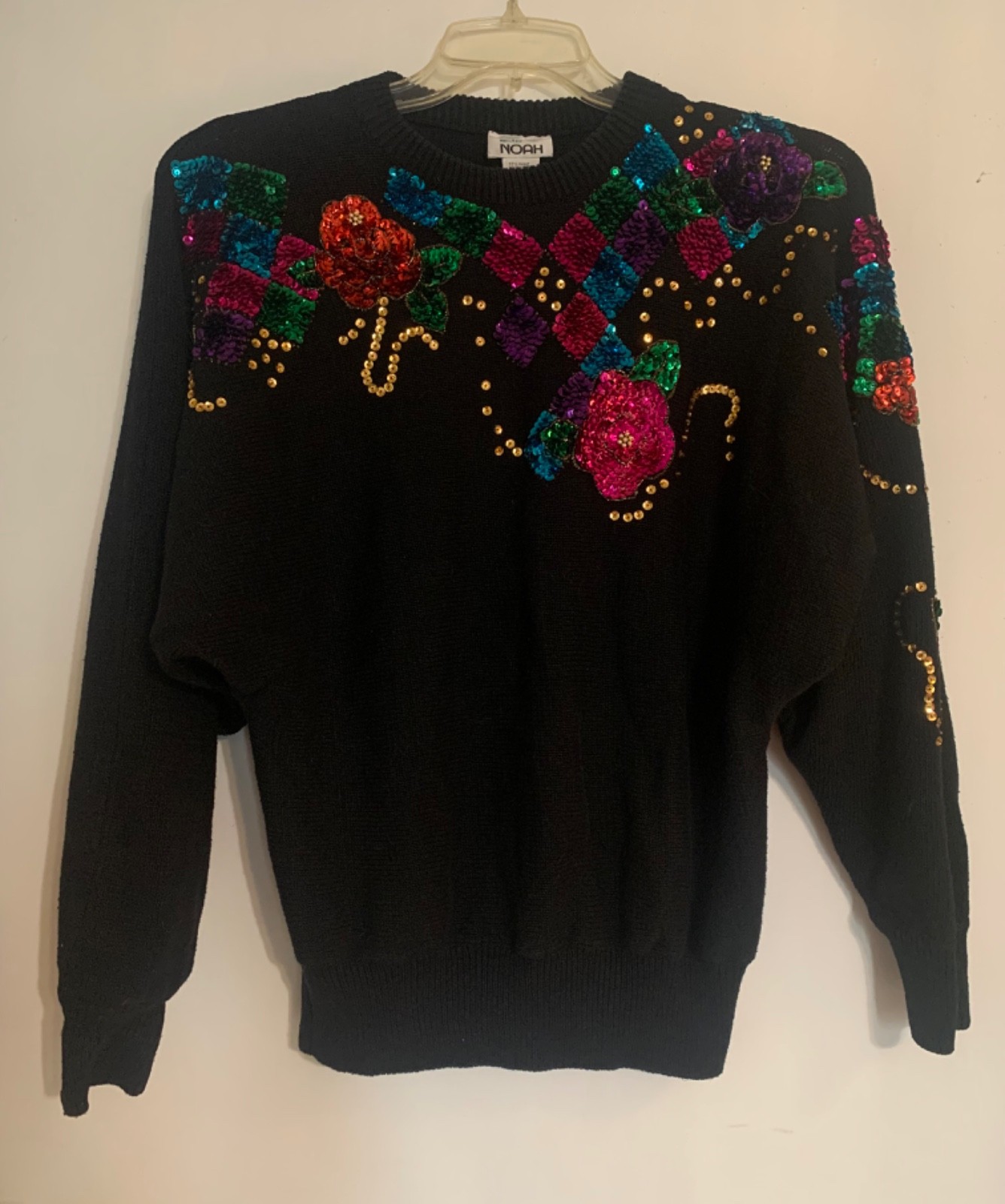 Vintage 80s 90s “Mister Noah” Sequined Black Crew Neck Sweater Tacky Mobwife