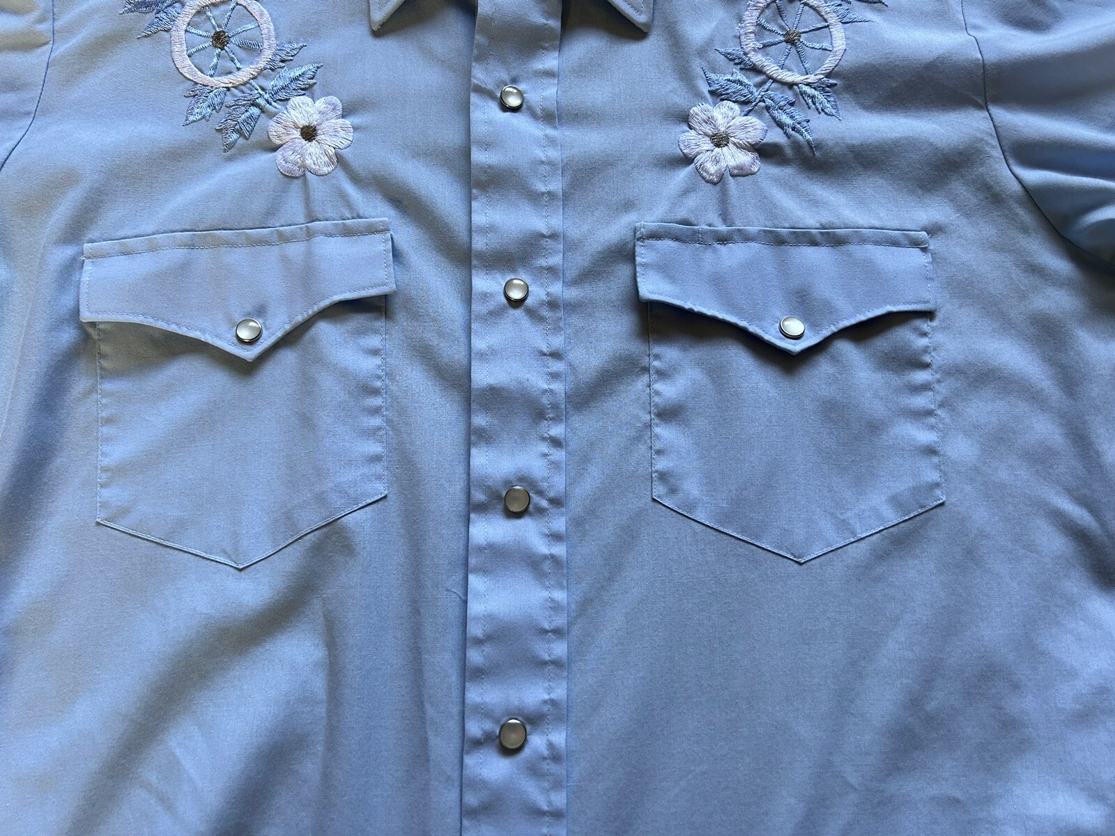 Vintage Women’s Karman Pearl Snap Button Down Long Sleeve Blue Western Shirt