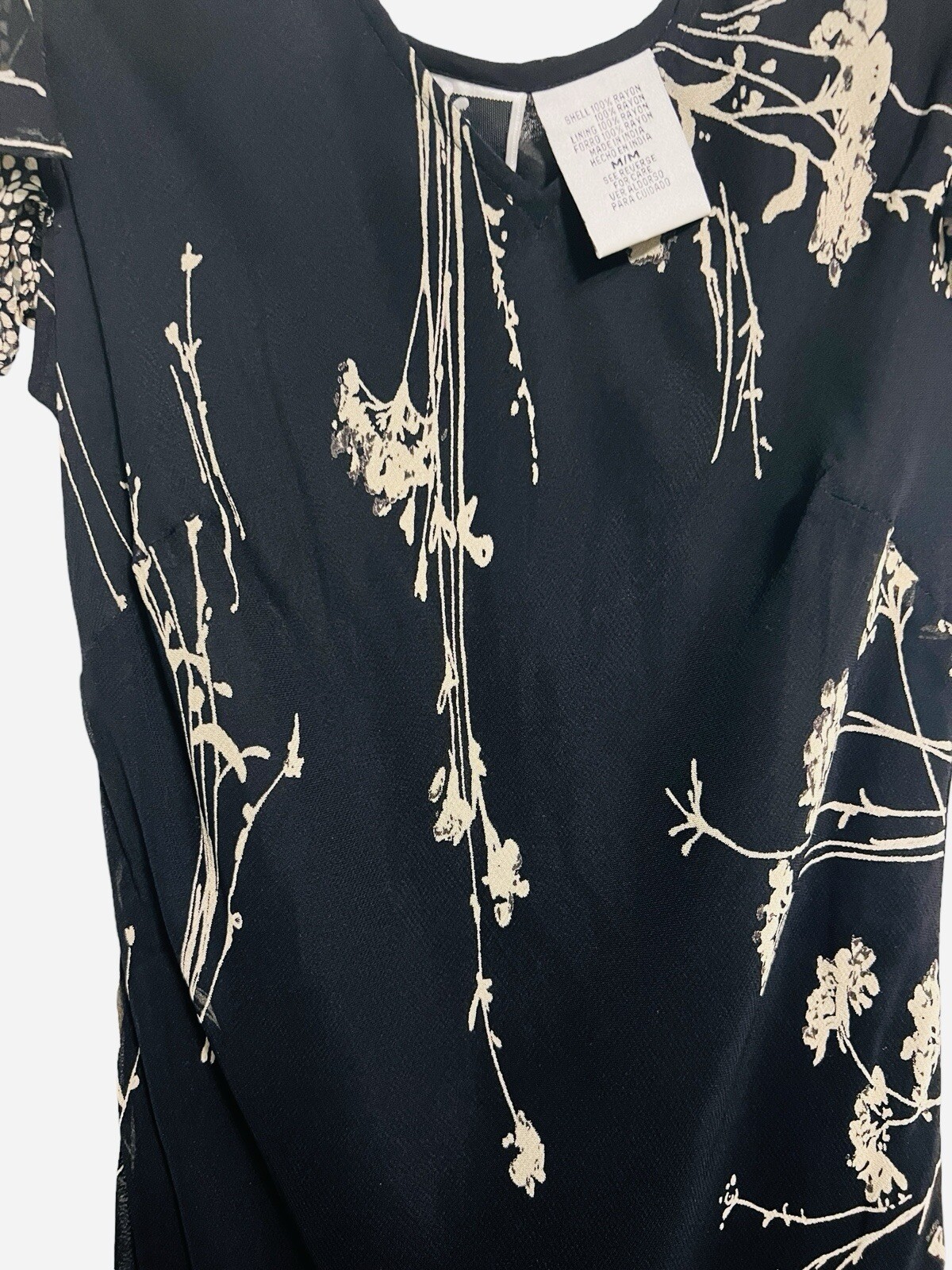 Vintage Phool 1990s Ruffle Sleeve Black Floral Dress Size Medium