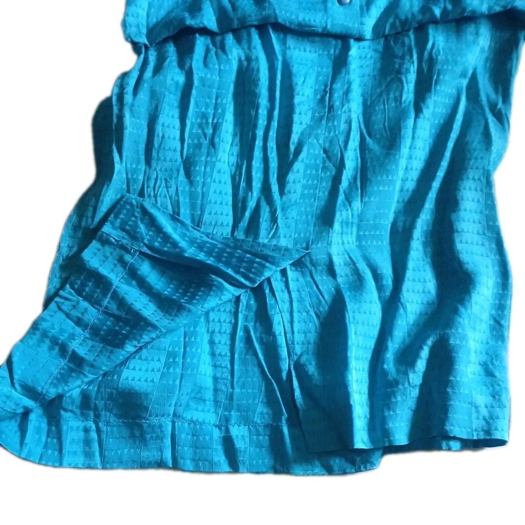Teal Silk Blouson Dress Liz Claiborne 1980s Back Button sz 8