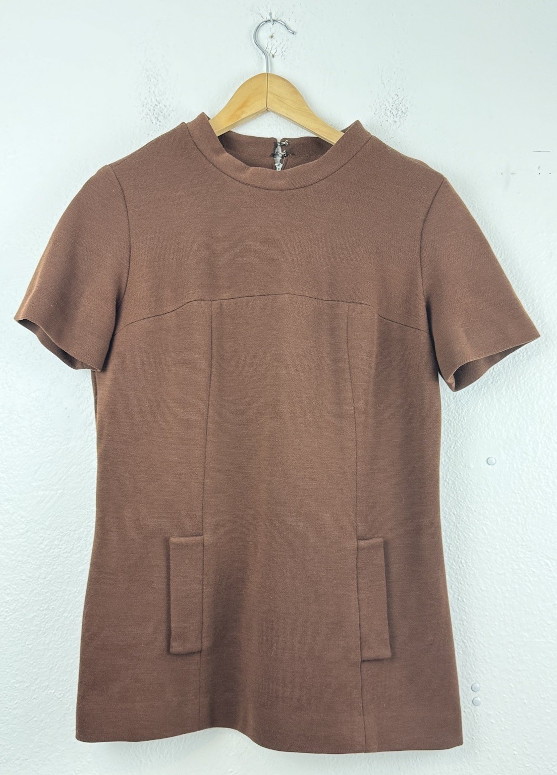 Vintage 1960s Parade New York Top / Mini Dress Brown Body Con Zip Back