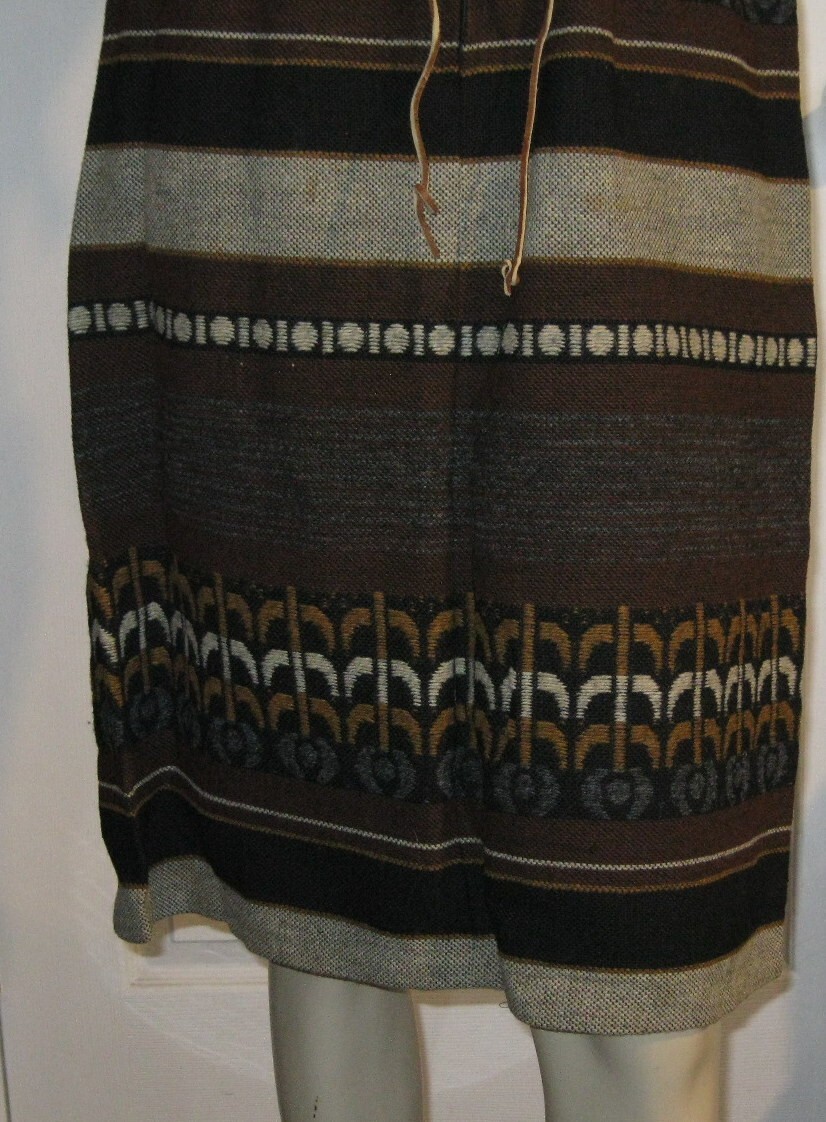 Vintage S Howard Hirsh California Woven Wool Tapestry Dress Leather Belt