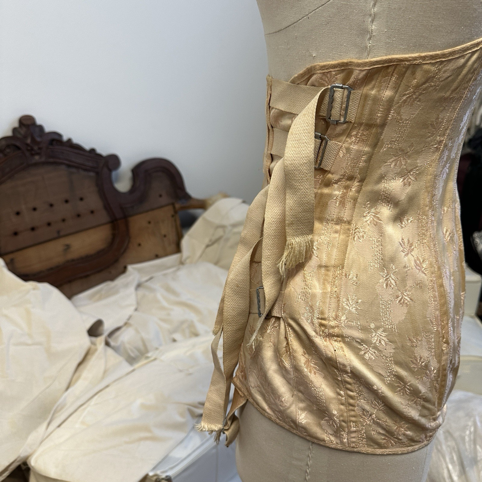 1930s Antique Silk Floral Girdle with Garters Floral Pattern Silk Corset
