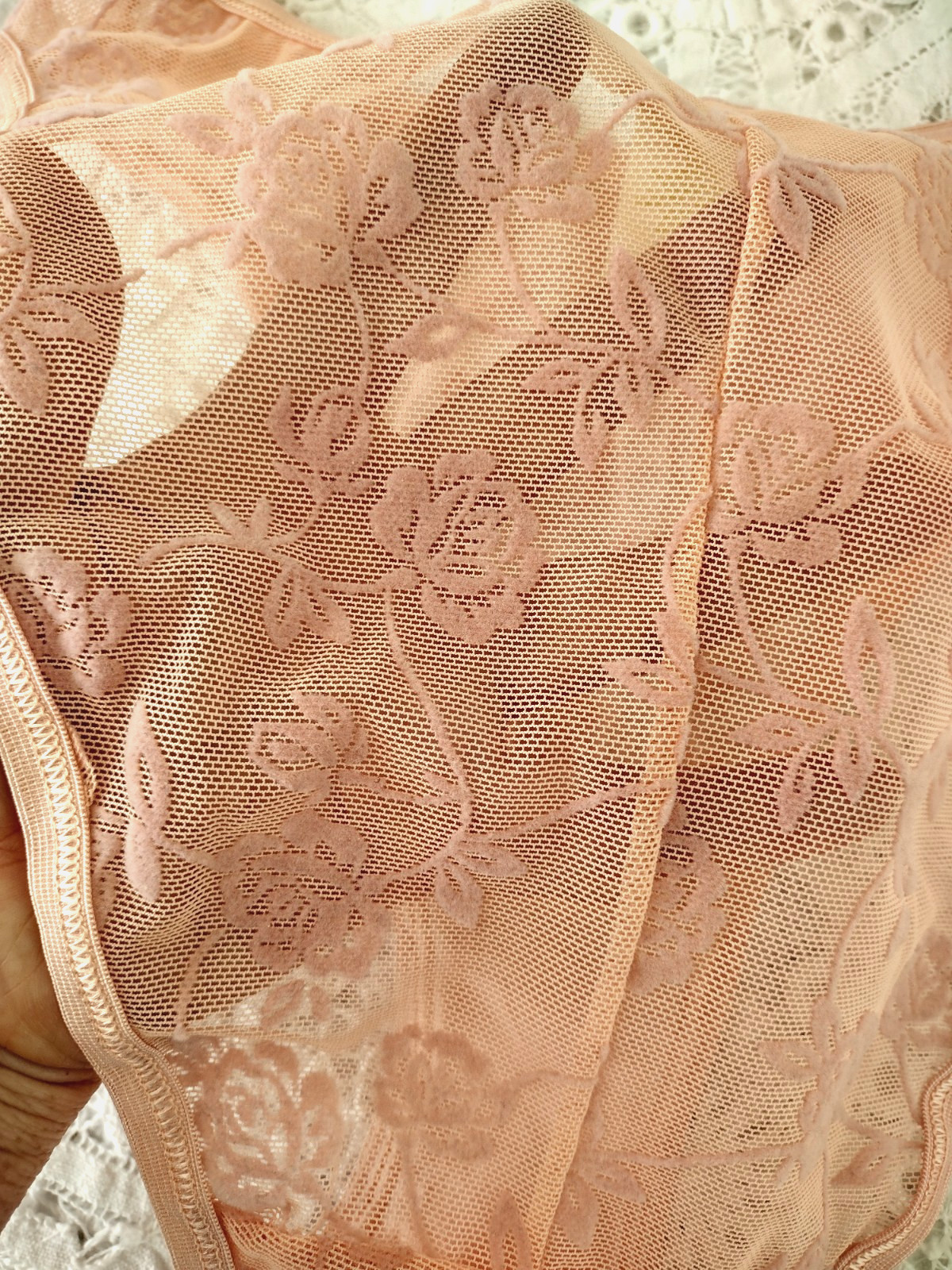 Vtg 1980s Pink SEARS Sheer Floral Flocked Tanga High Rise French Cut Panty 5 S