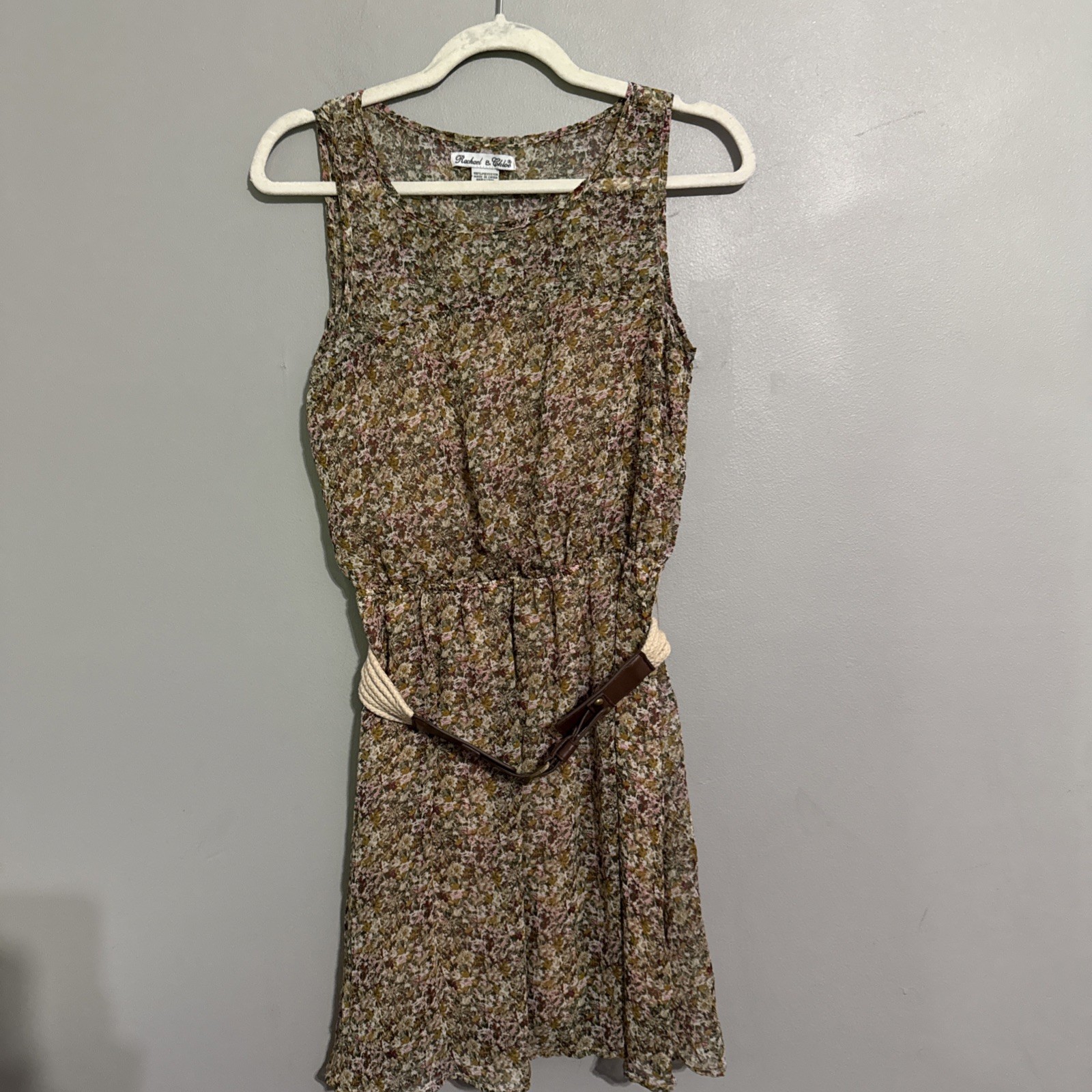 VTG Rachel & Chloe Smocked Dress Womens Med Tan Floral Straps Cottage Y2K