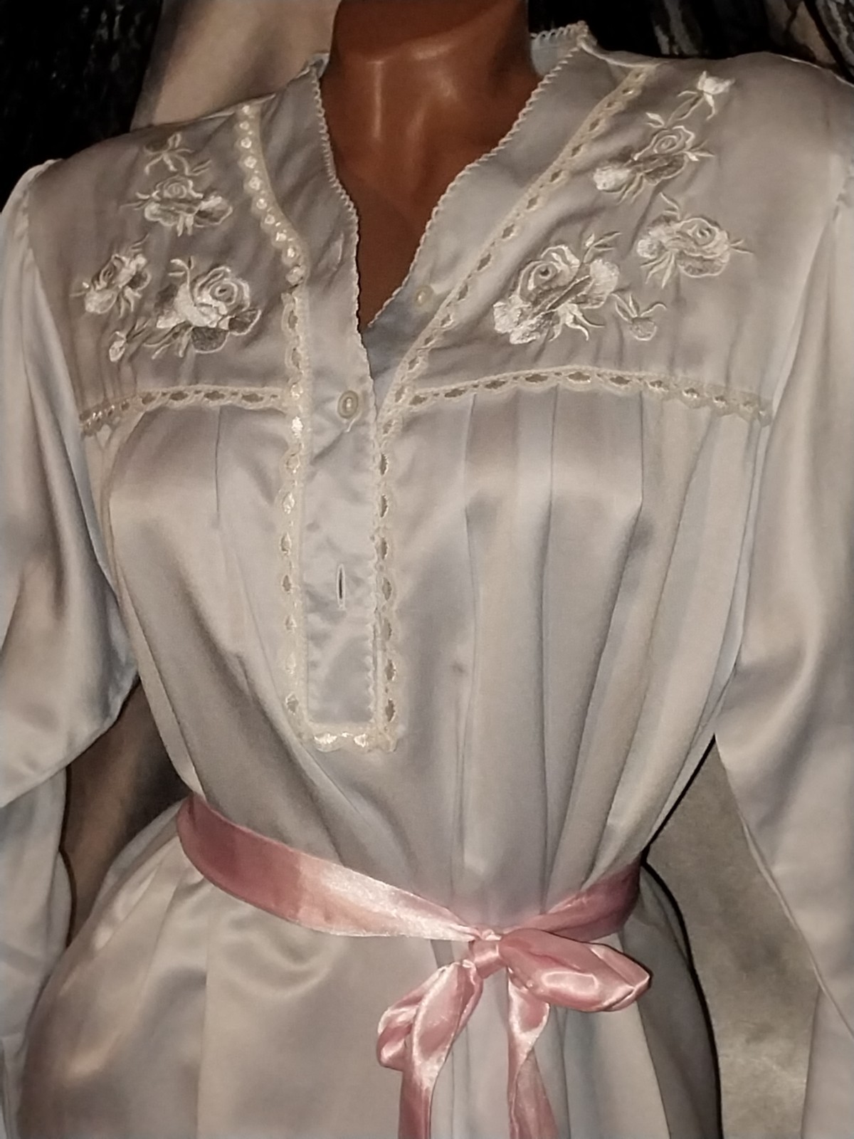 VTG SATIN shiny miss elaine baby blue Anastasia Poets Pullover Robe Nightgown M