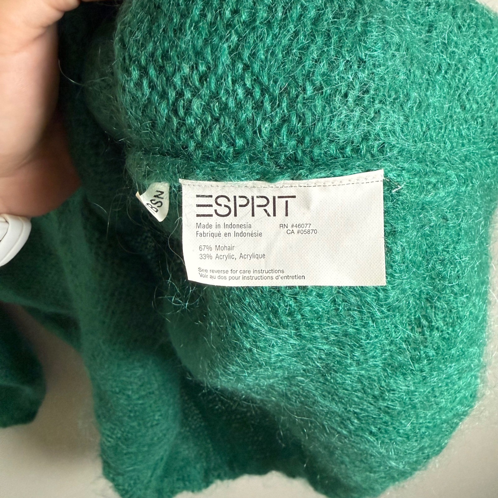 Vintage Esprit Essentials Mohair Blend Mock Neck Sweater Emerald Green Womens M