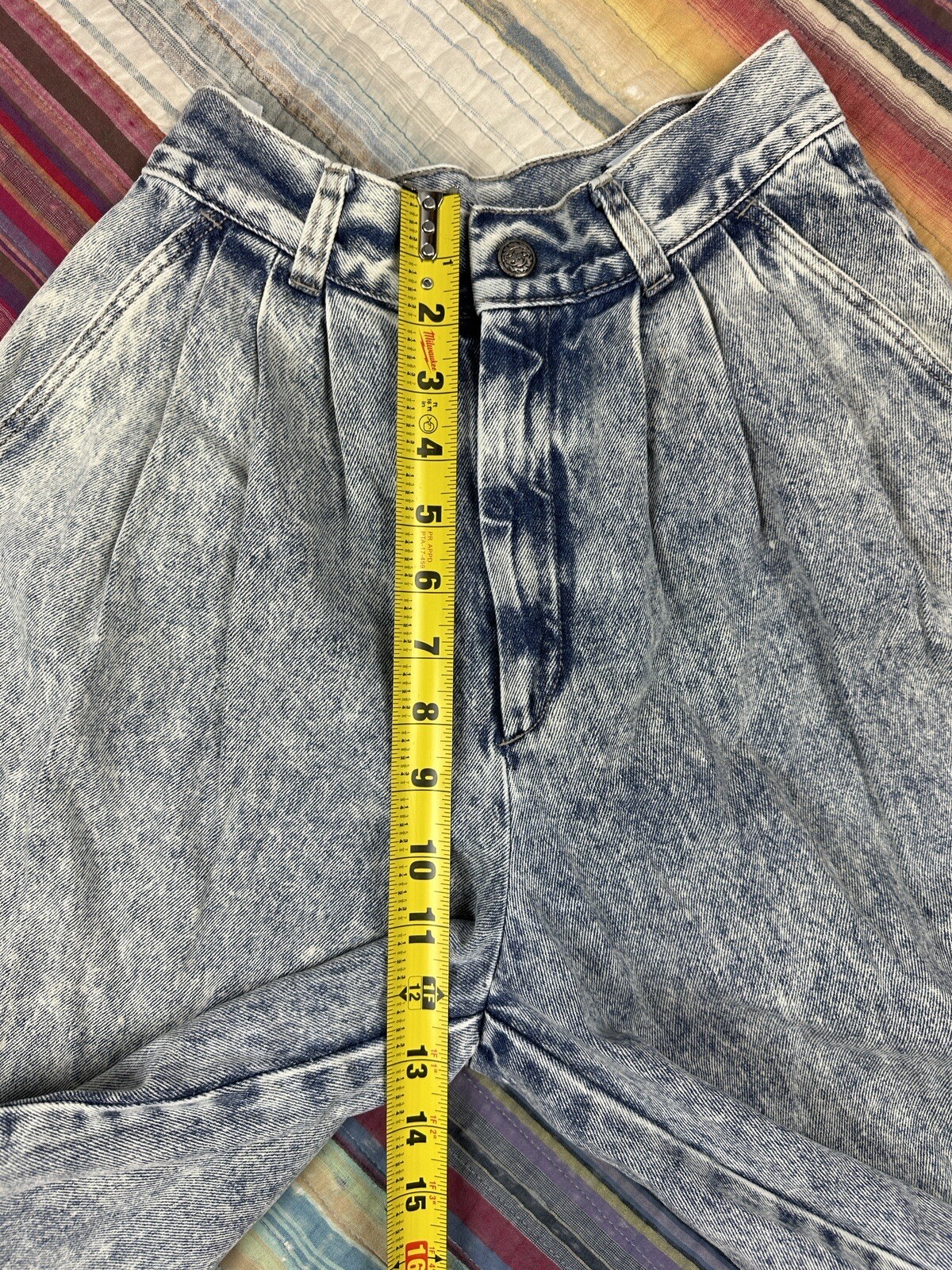 Vintage 80s Acid Wash Denim Flared Culottes Pleated High Waist 22×19 Baggy USA