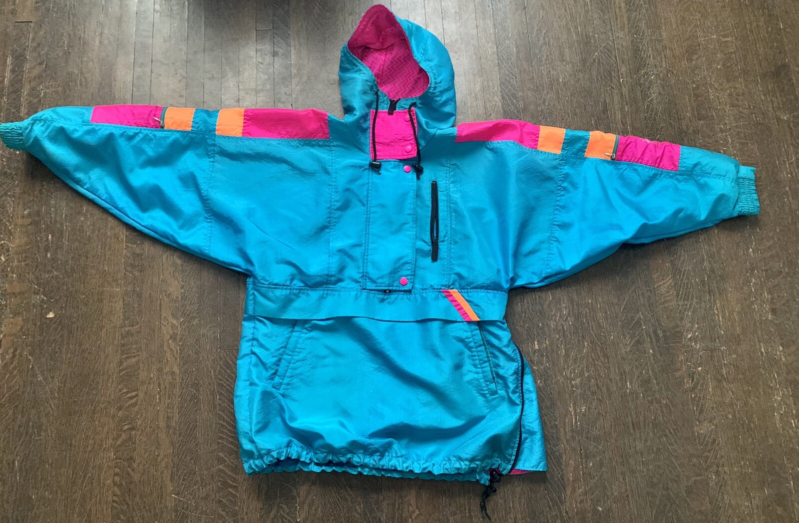 Sunbuster Performance Sports Apparel L ? Nylon Partial Zip Bright Turquoise Pnk