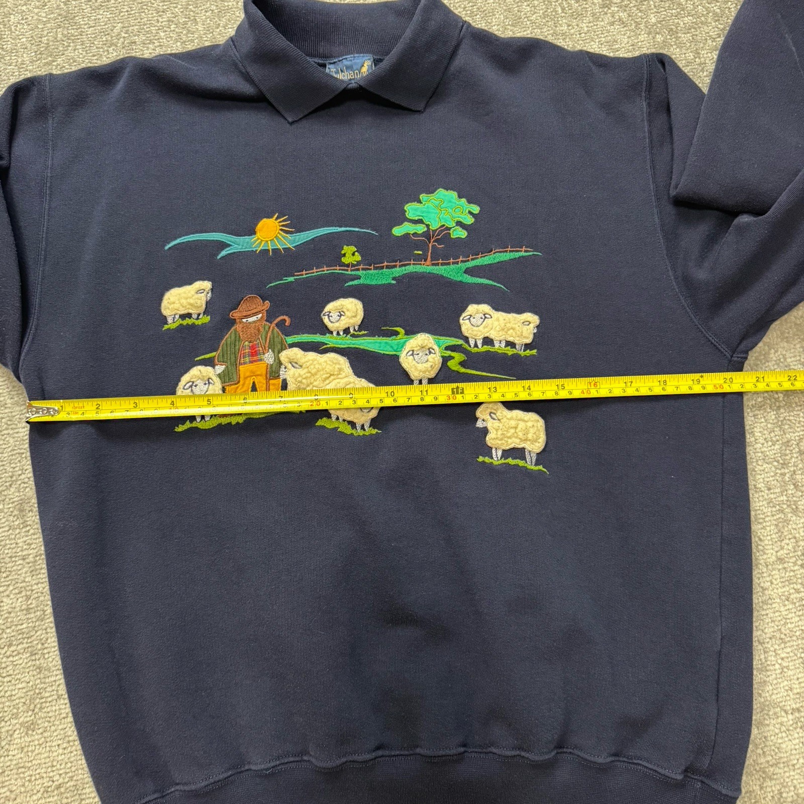 Vintage 90’s Tulchan Collared Sheep Embroidered Cottagecore Blue Sweater Size M