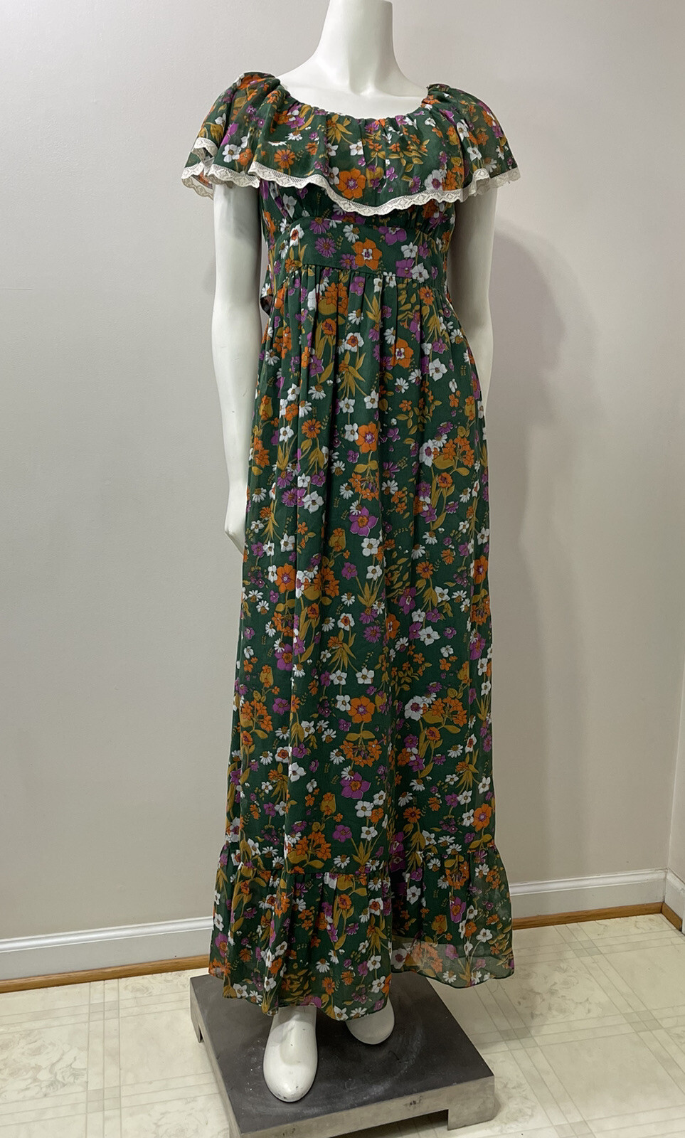 Vintage Edwardian Dress Womens 11 Cottage Ruffles Lace Floral Romantic Boho Fair