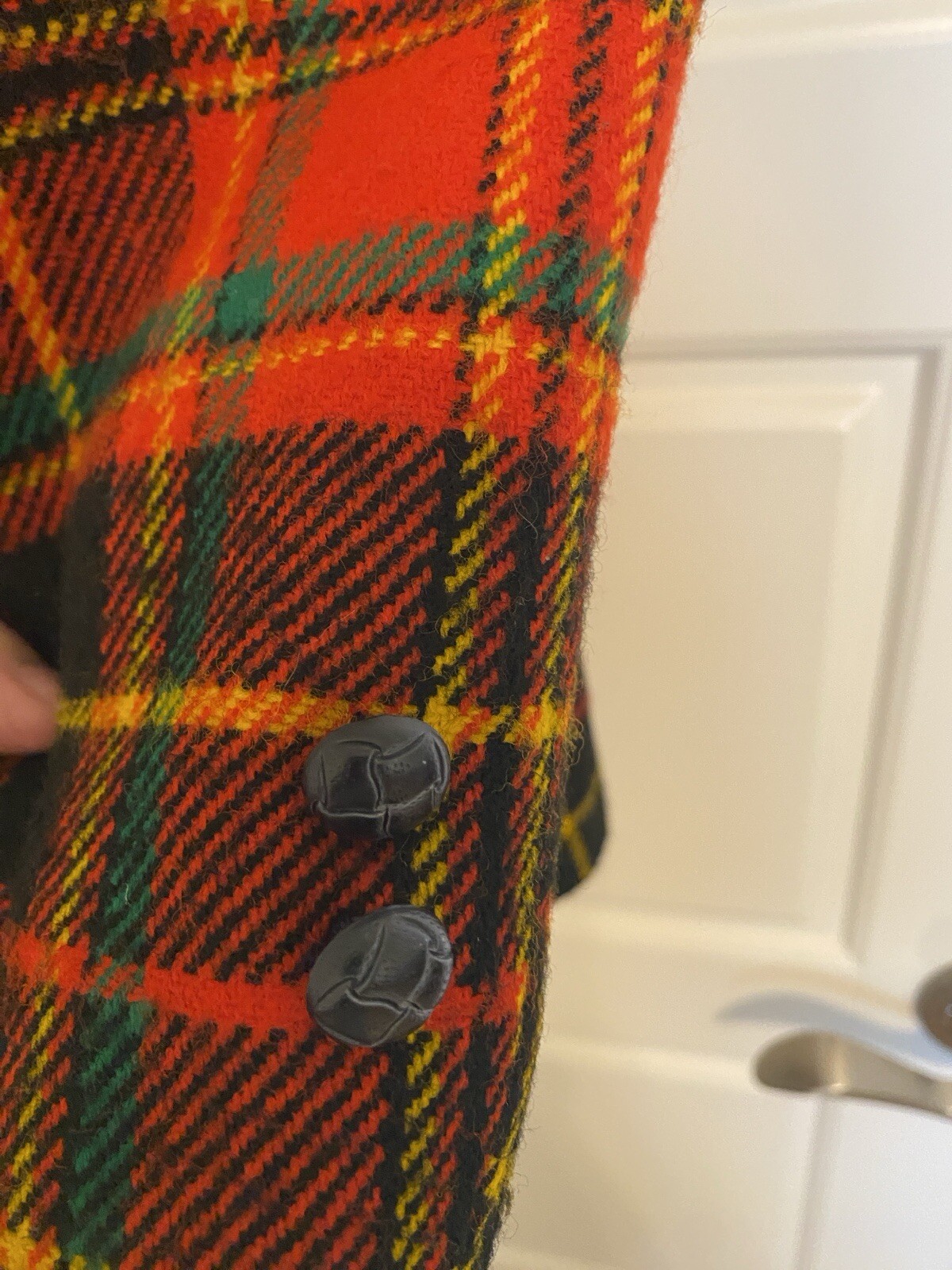 Peerless of Boston VTG Jacket 1970s Plaid 13 14 Retro Red Green Yellow Black