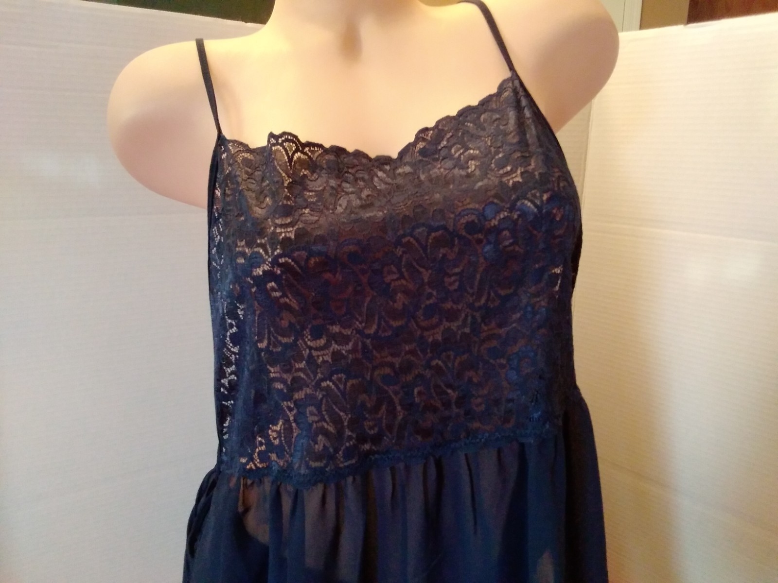Vintage NEW Petra 2 Piece Blue Lace Bodice Sheer Babydoll Nightie Side Ties SZ L