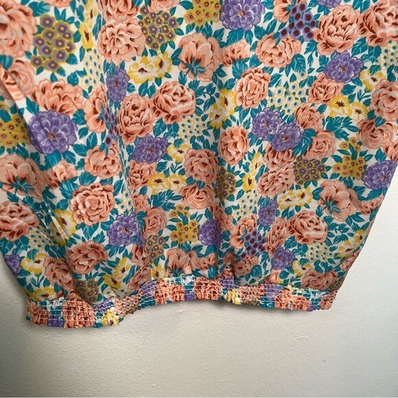 Vintage Loubella Women’s Size 12 Popover Blouse Purple Teal Floral Half Button