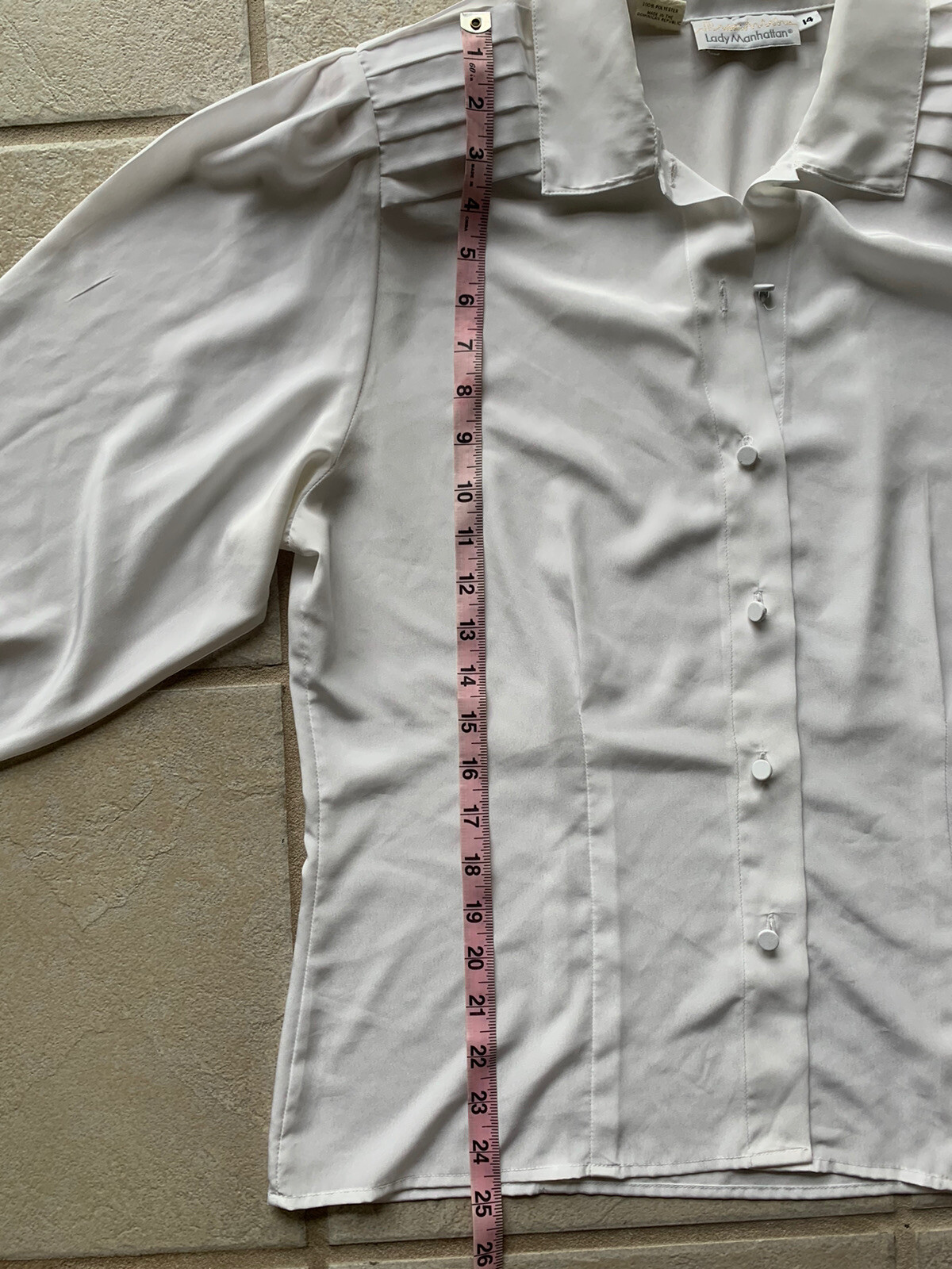 VINTAGE Lady Manhattan Sheer Blouse/Shirt/Top Polyester White Long Sleeve SZ 14