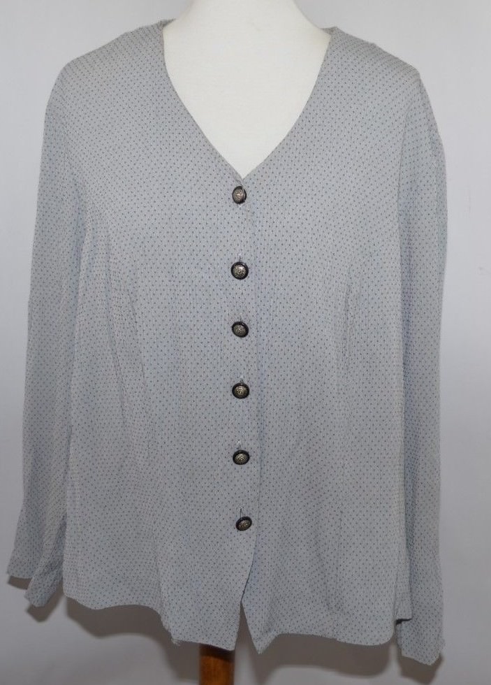 VTG Michael Blake Gray Black Dots Button Down Blouse Top Made in USA Womens 18