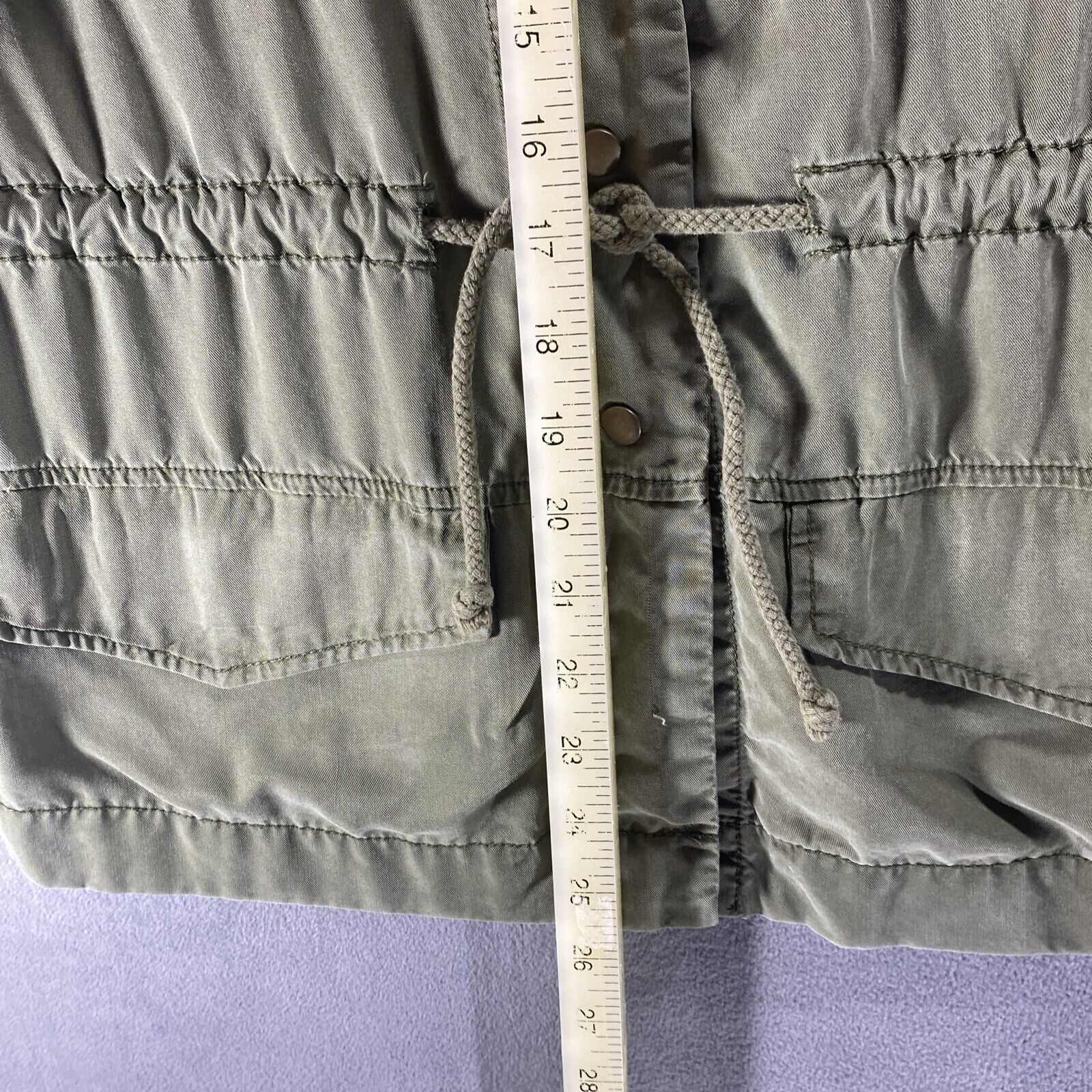 VTG Y2K Women’s Utility Cargo Jacket Medium Army Green Cinched Waist Embroidered