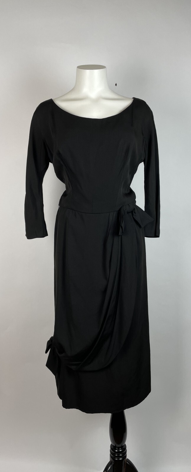 Vtg 40s Black Bow Crepe dress ANNA MILLER Formal Evening Cocktail Party Dress M