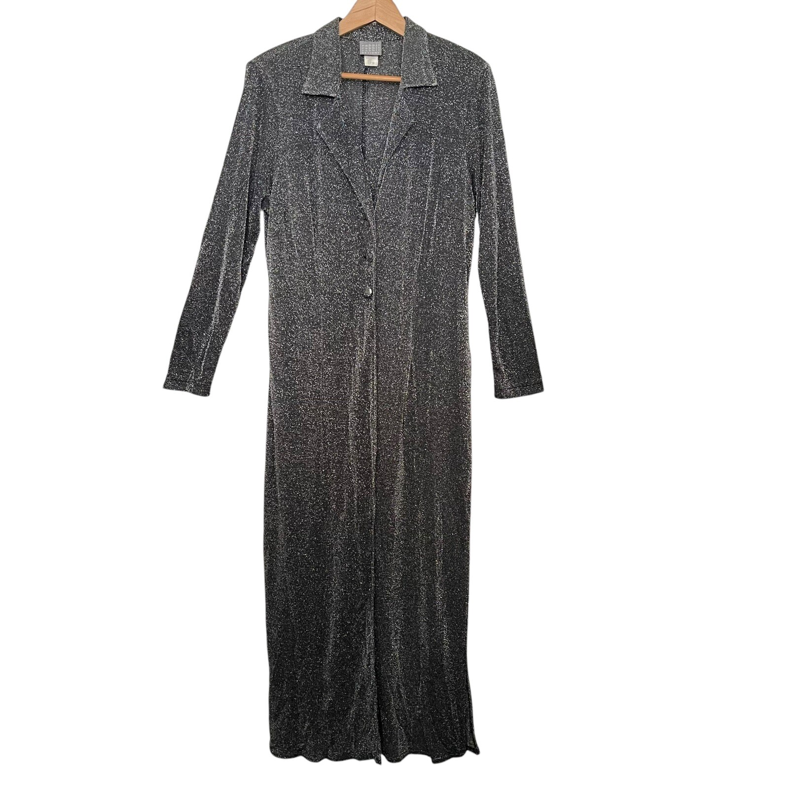 Rabbit Rabbit Rabbit Designs Womens Button Front Metallic Coat 16 Glam Cocktail
