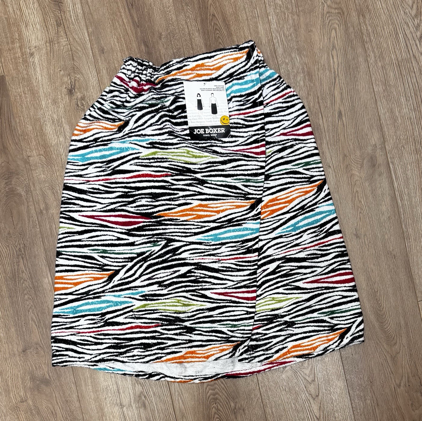 Vtg 90s Y2K Terry Cloth Joe Boxer Bath Wrap Skirt Beach Towel Neon Zebra NOS NWT