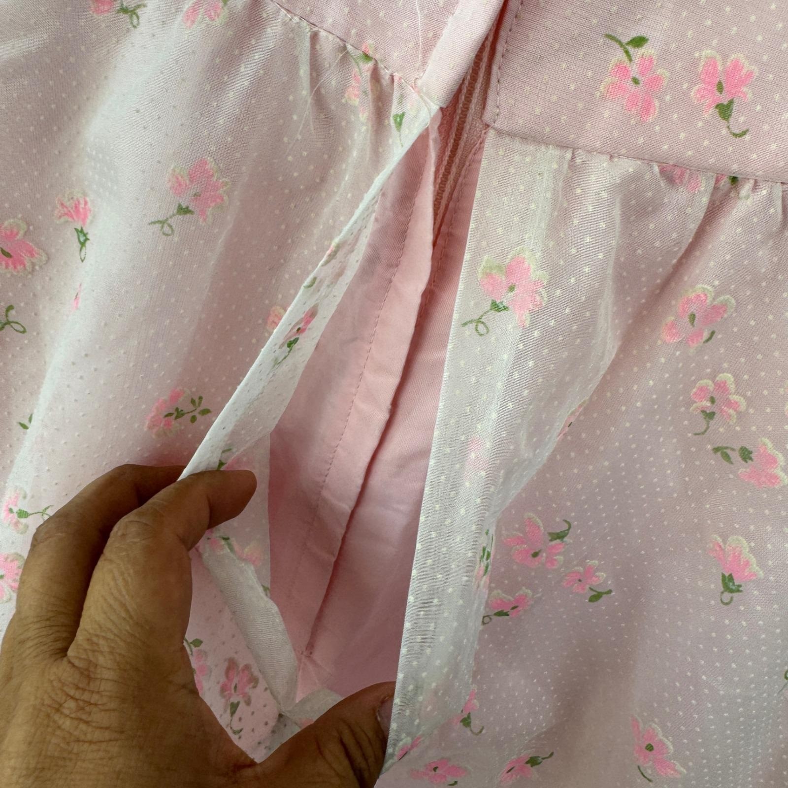 Vintage Lorrie Deb Maxi Dress 9/10 Pink Floral Lace Cottagecore Prairie 70s Boho