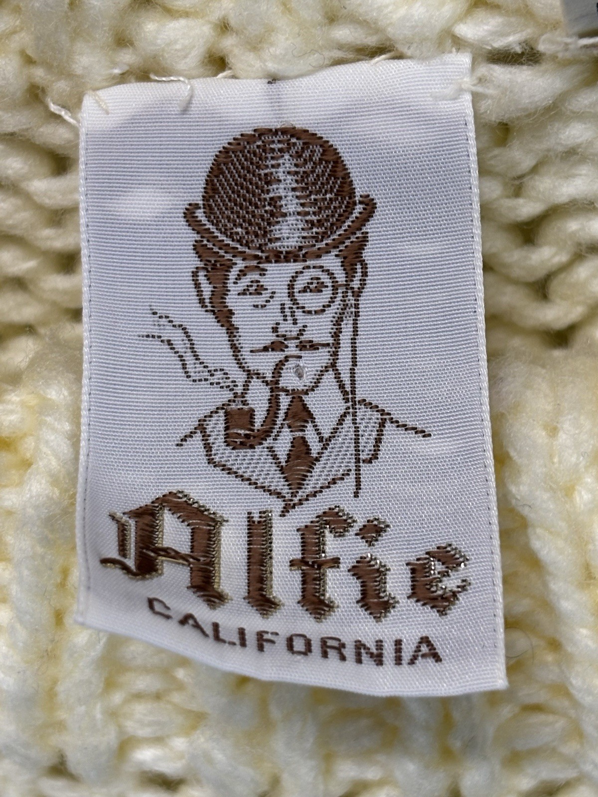 Vtg Alfie Crochet Square Sweater Adult L Ivory Retro Grandma Grandpa Core 60s
