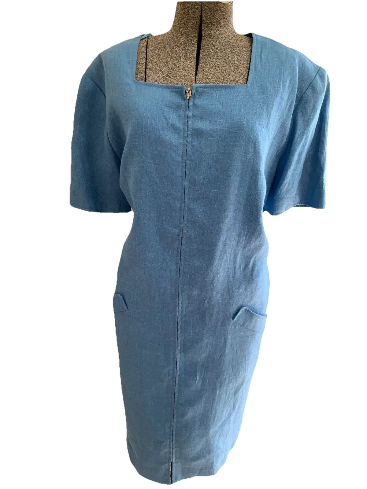 NEW Vintage Blue 100% Linen Short Sleeve Dress By Constance Saunders Size 20