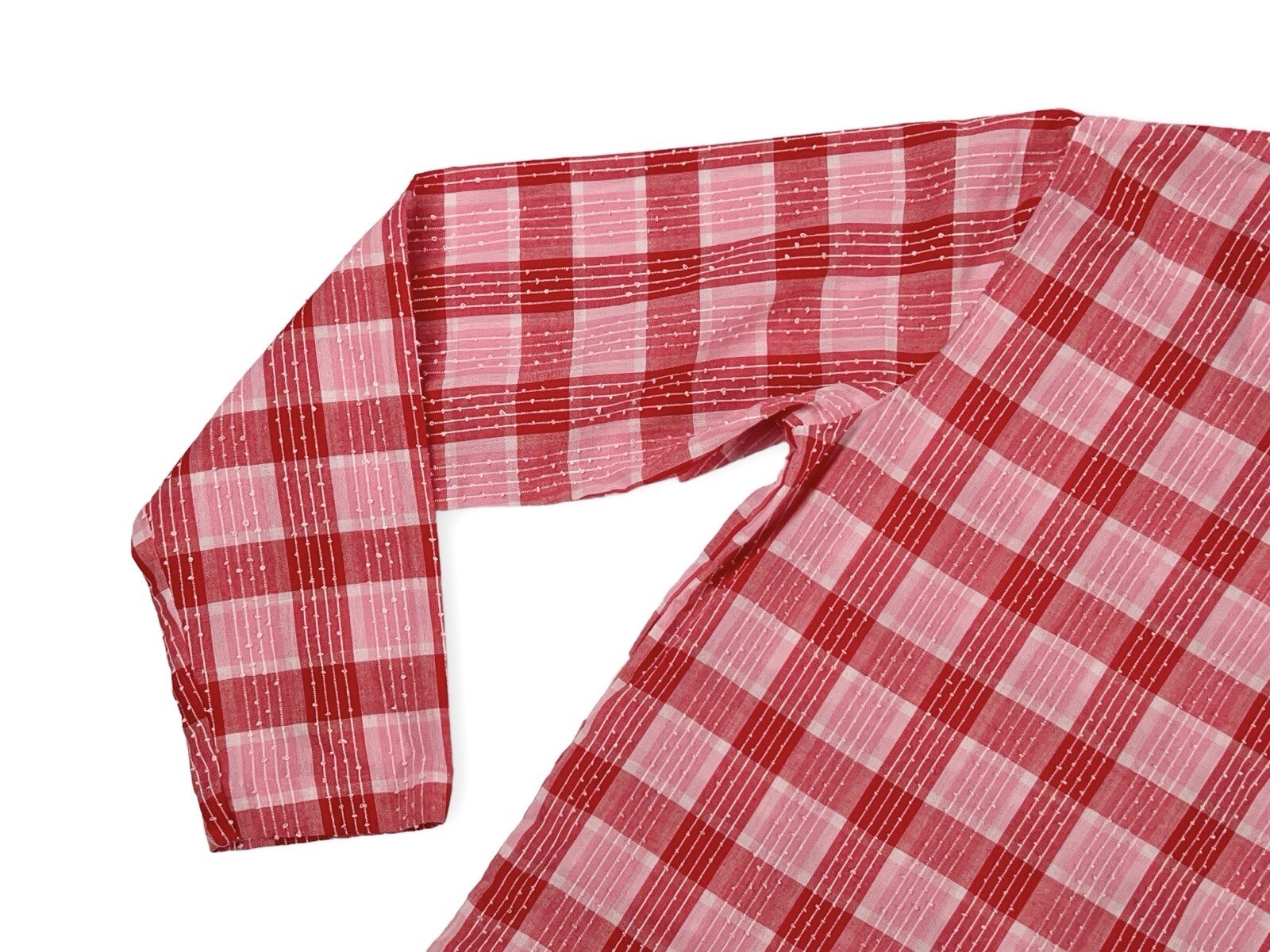 VINTAGE 50S RED PLAID SWISS DOT BLOUSE SIZE 14 NEW FASHION CREATION ROCKABILLY