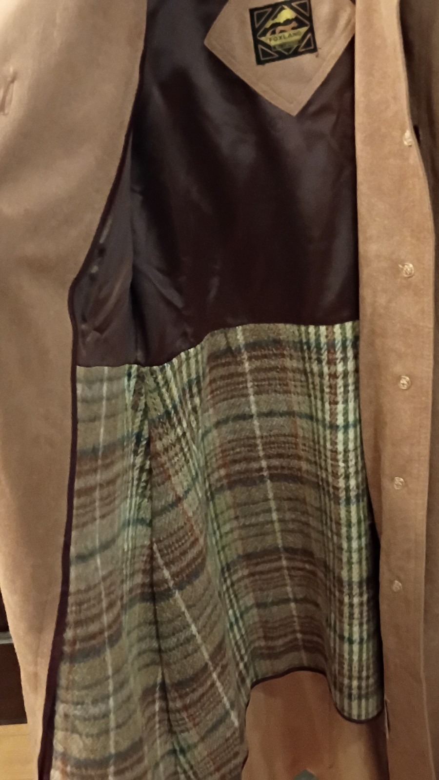 Foxland by Lanson 1970s Brown Coat Vintage Plaid Lining LGWU Union Tag Original