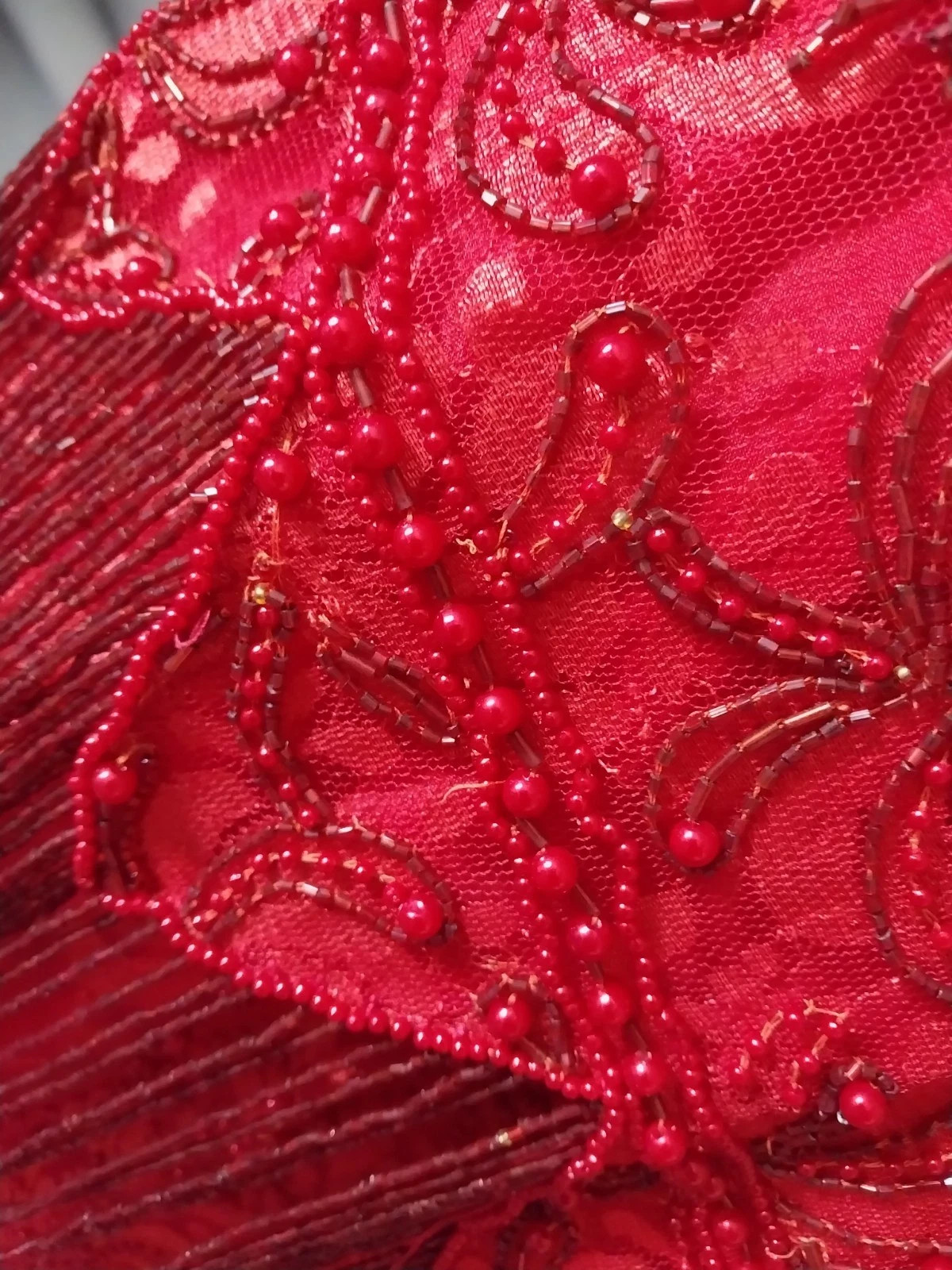 VTG FLAPPER BEADED FRINGE RAGTIME GATSBY 20S STYL RED SKIRT BLOUSE DRESS SET 42
