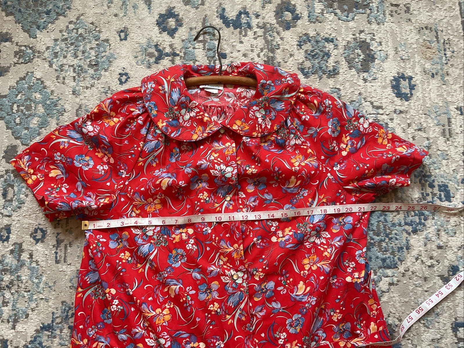 Damea Vintage Housecoat Womens Large Red All- Over Floral Print Grandmacore