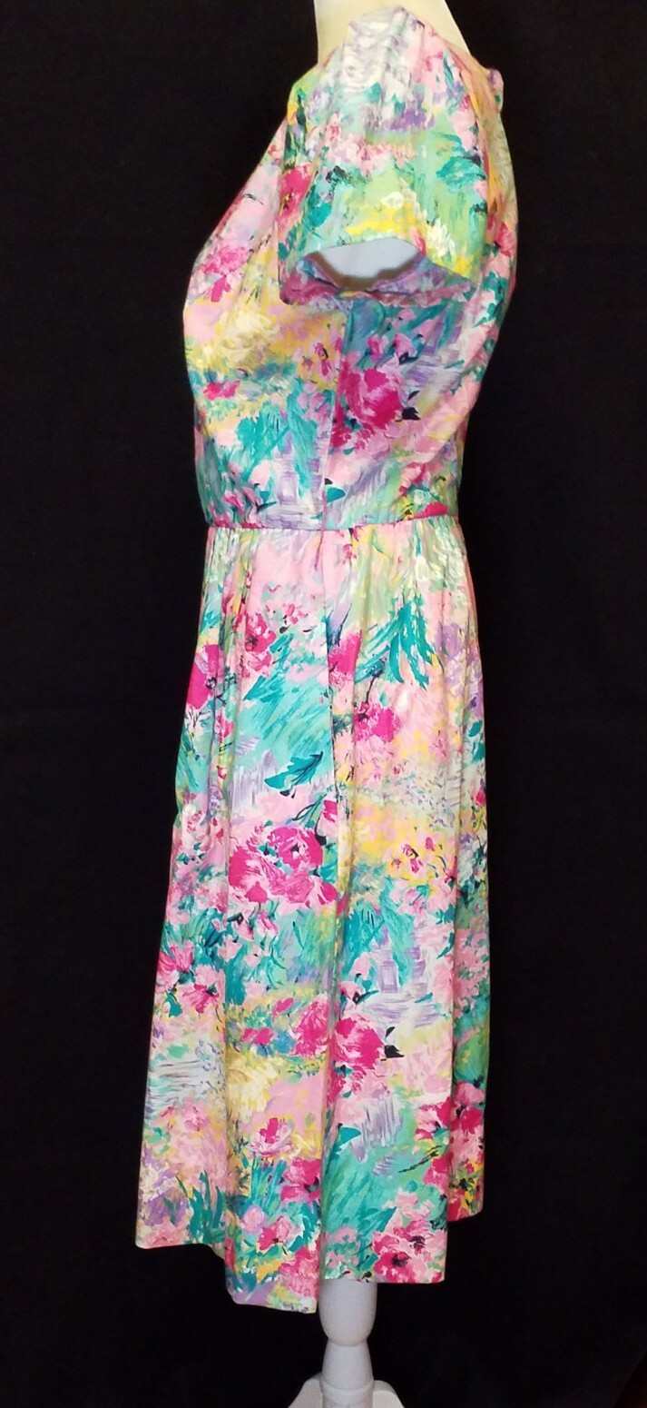 Vtg 80s Willi California Floral Pleated Dress Sz 4 USA