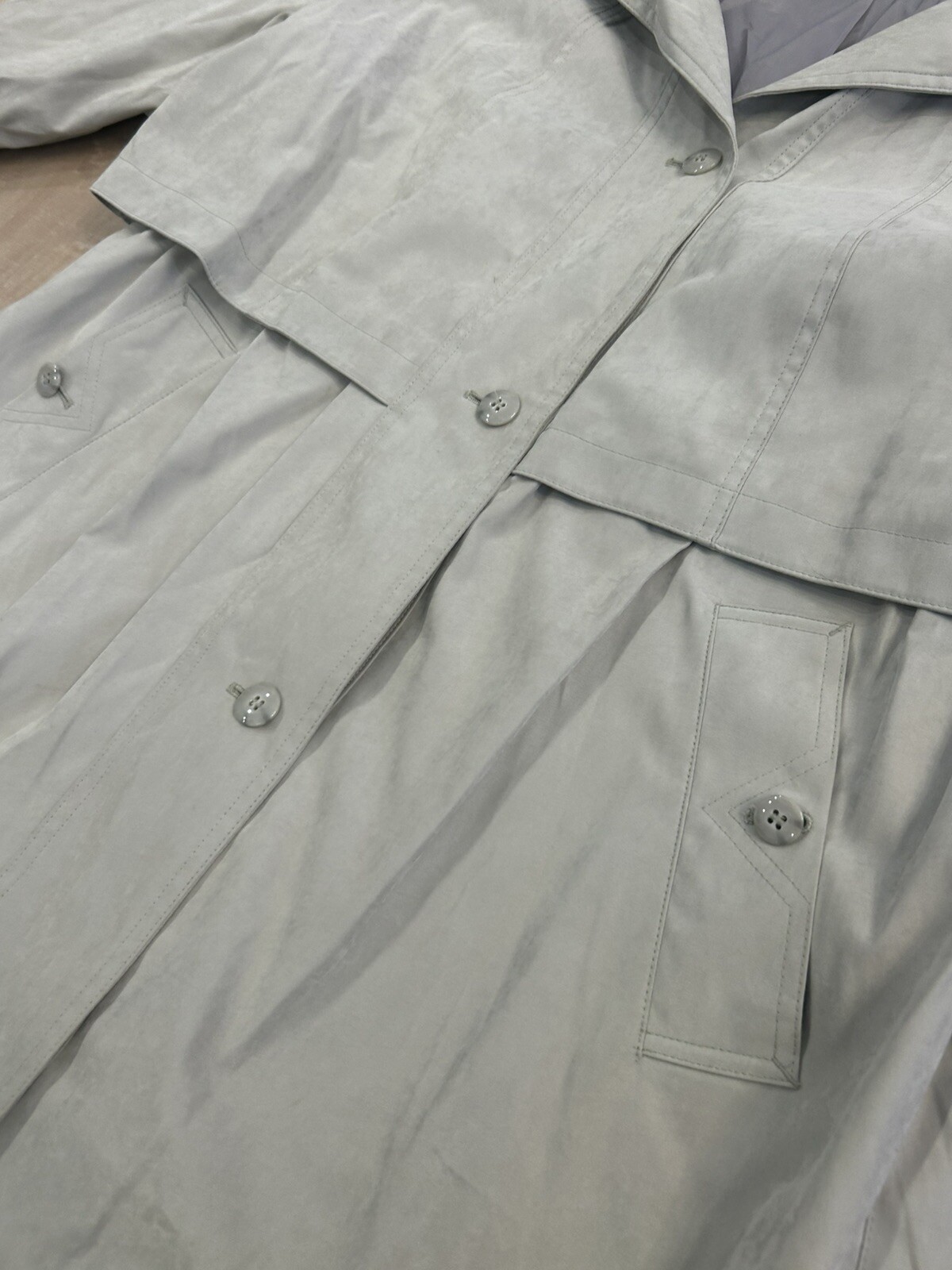 Vintage Fleet Street Trench Coat Hooded Greenish Gray Size 16, Button Up Soft