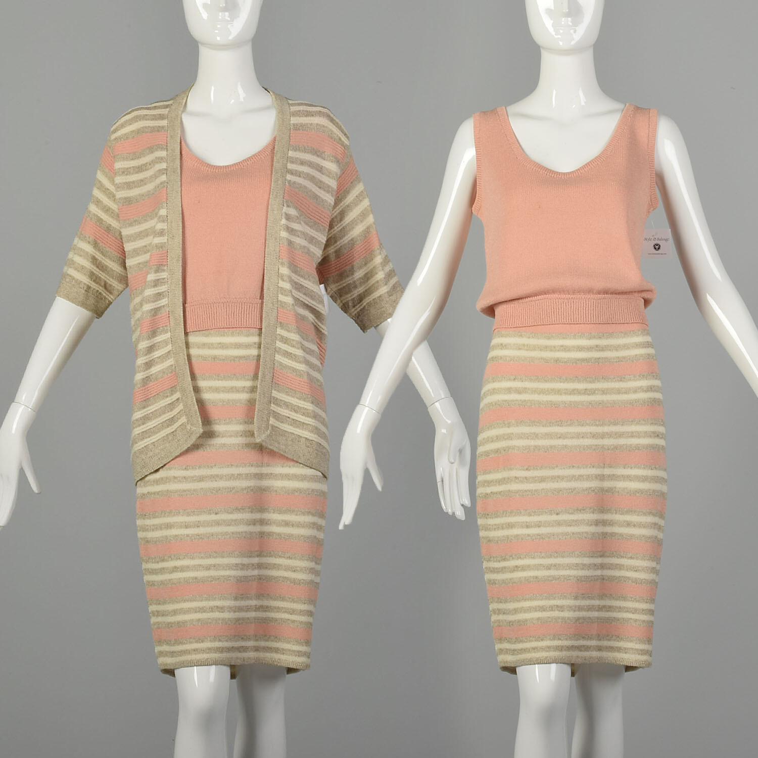 Medium 1980s St. John Set Knit Skirt Peach Cardigan 3pc Ensemble Vintage 80s