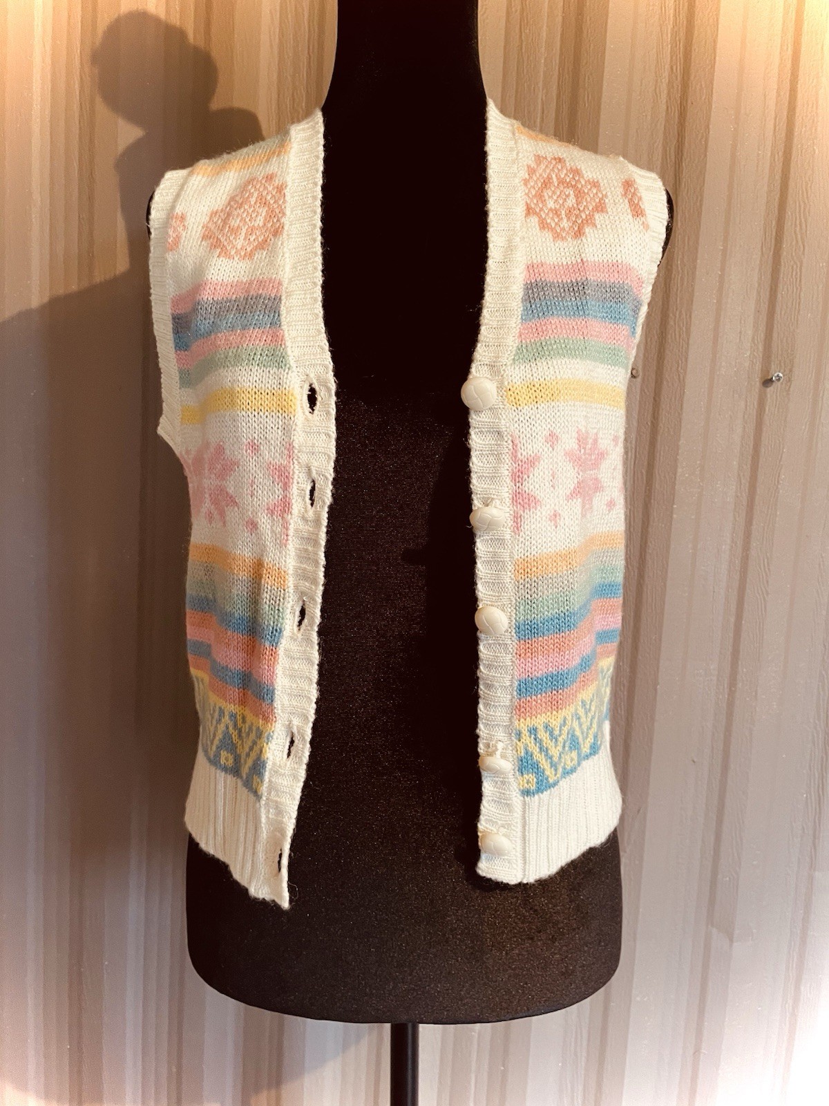 RARE 70s VTG Betsey Johnson Michael Milea Sweater Vest Pastel Kawaii S/M