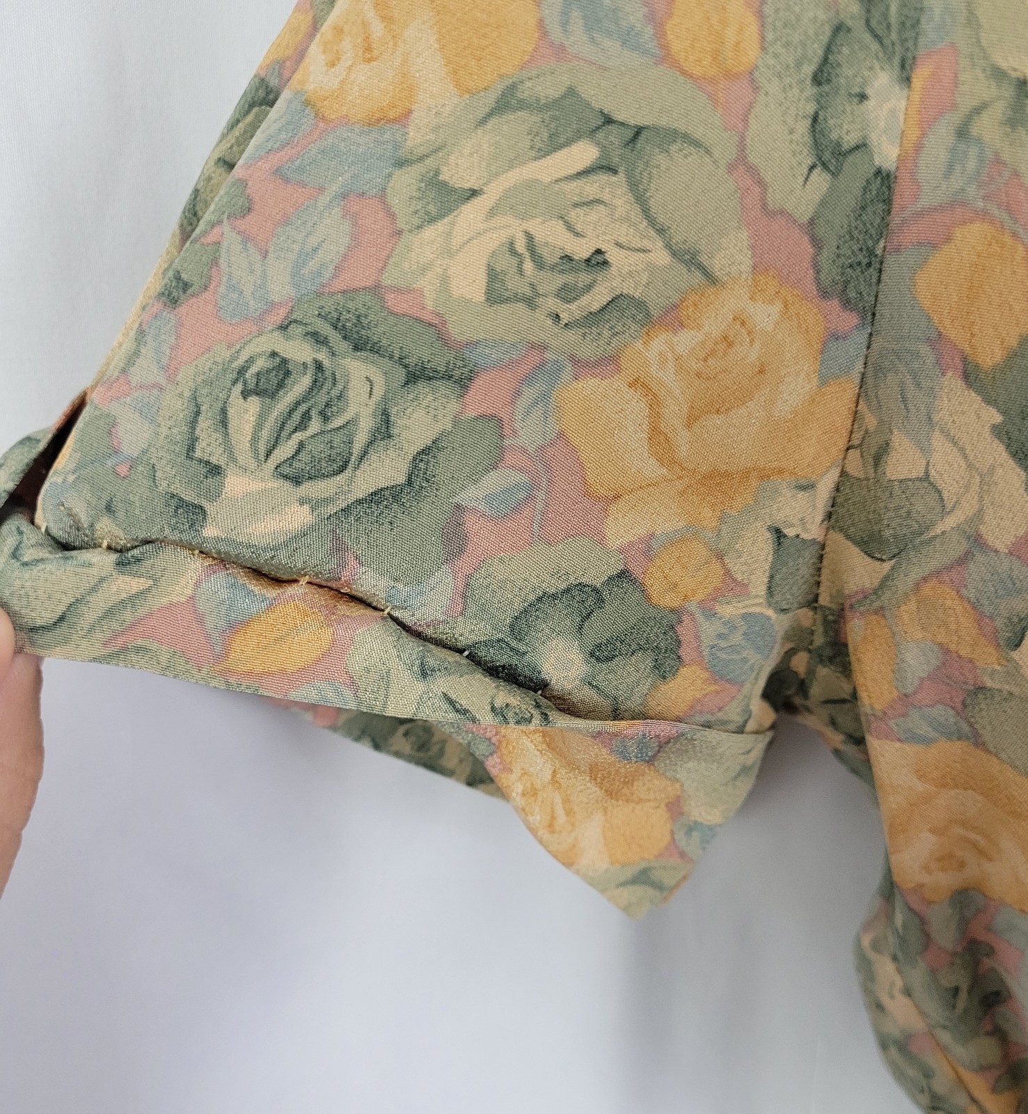 Vintage Taurus II Muted Green & Gold Floral Blouson Dress w Belt Size 4
