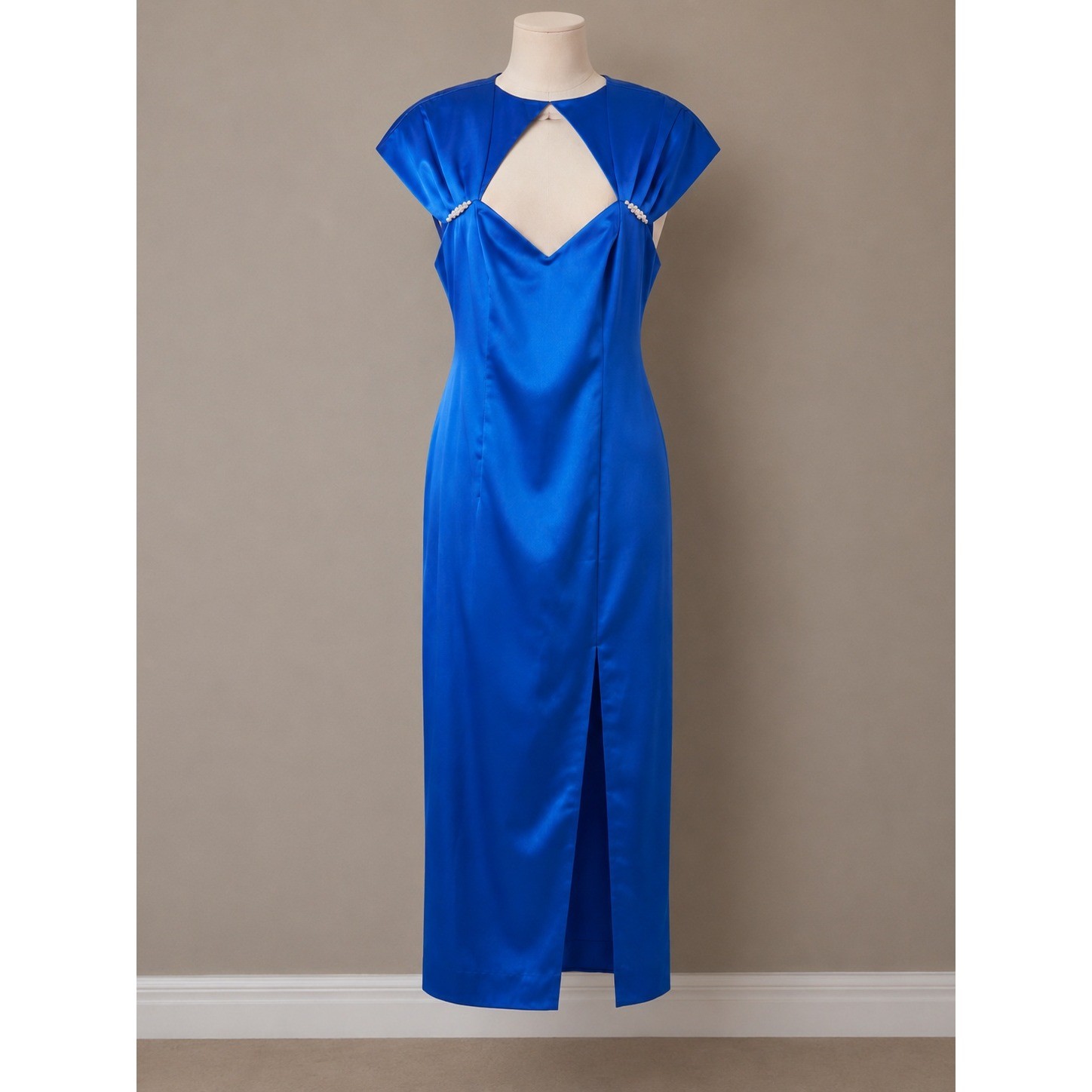 Vintage Roberta Dress Size 7/8 Royal Blue Satin Cutout Rhinestone Formal Gown