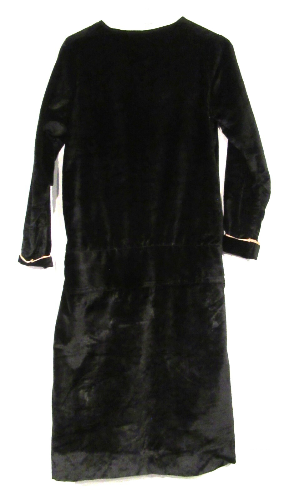 ANTIQUE VINTAGE 1920S DRESS BLACK COTTON VELVET DROP WAIST PRIM STRONG M F10