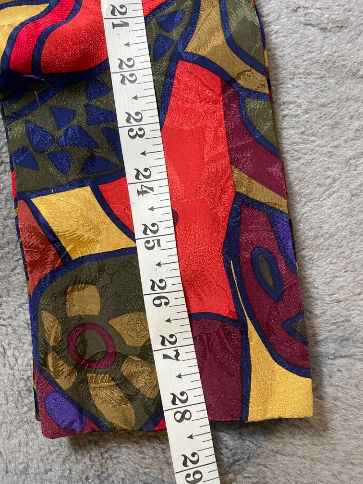 Vintage Carol Mignon Silks Dress 10 Multicolor Abstract Buttons Shift Tie VTG