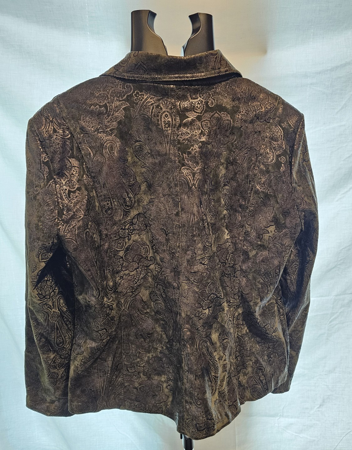 Vintage Erin London Floral Damask Metallic Black Olive Green Blazer